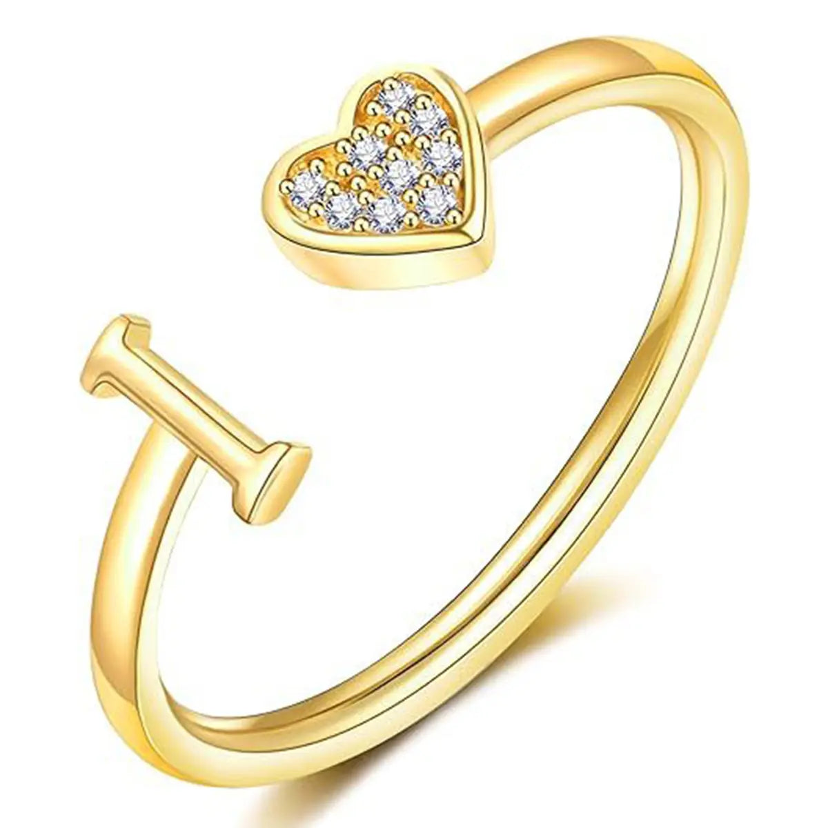 elegant heart accented serif letter initial ring
