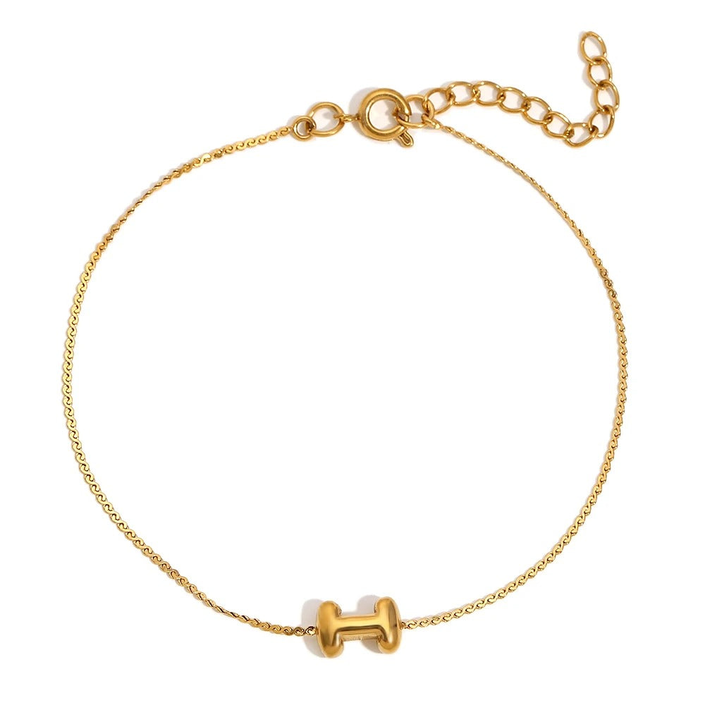dainty bubble letter initial bracelet