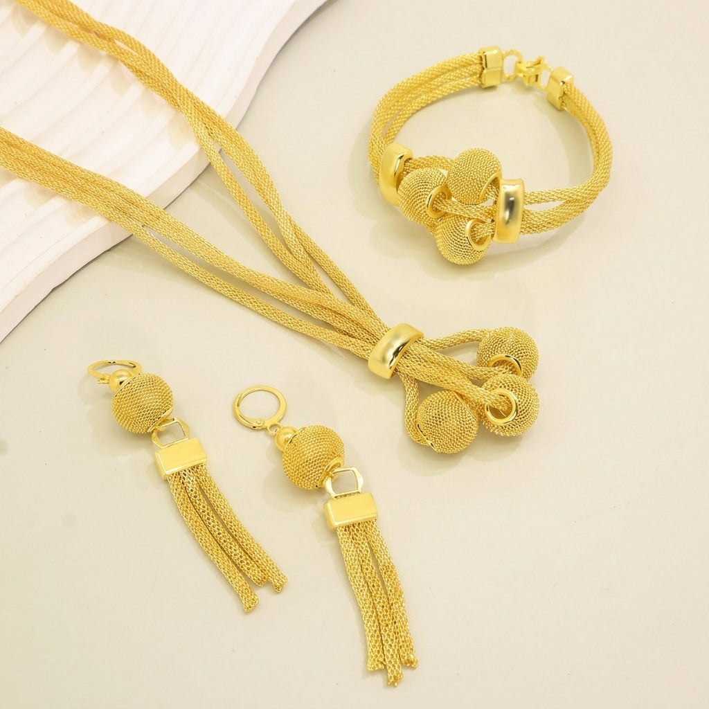 3pc Tassel Sphere Necklace, Bracelet, Earrings Set