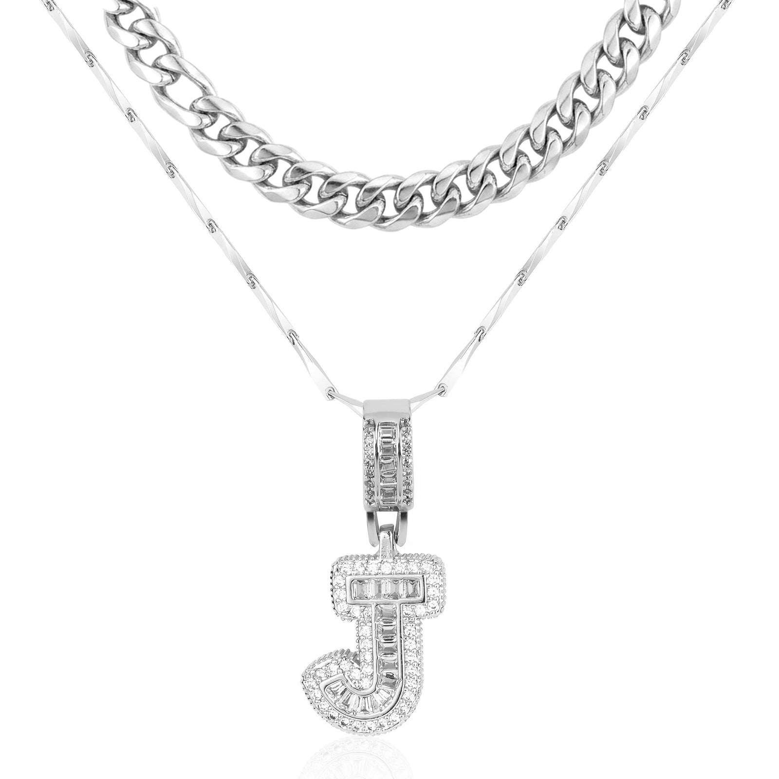 2pc 14k layered cuban initial necklaces