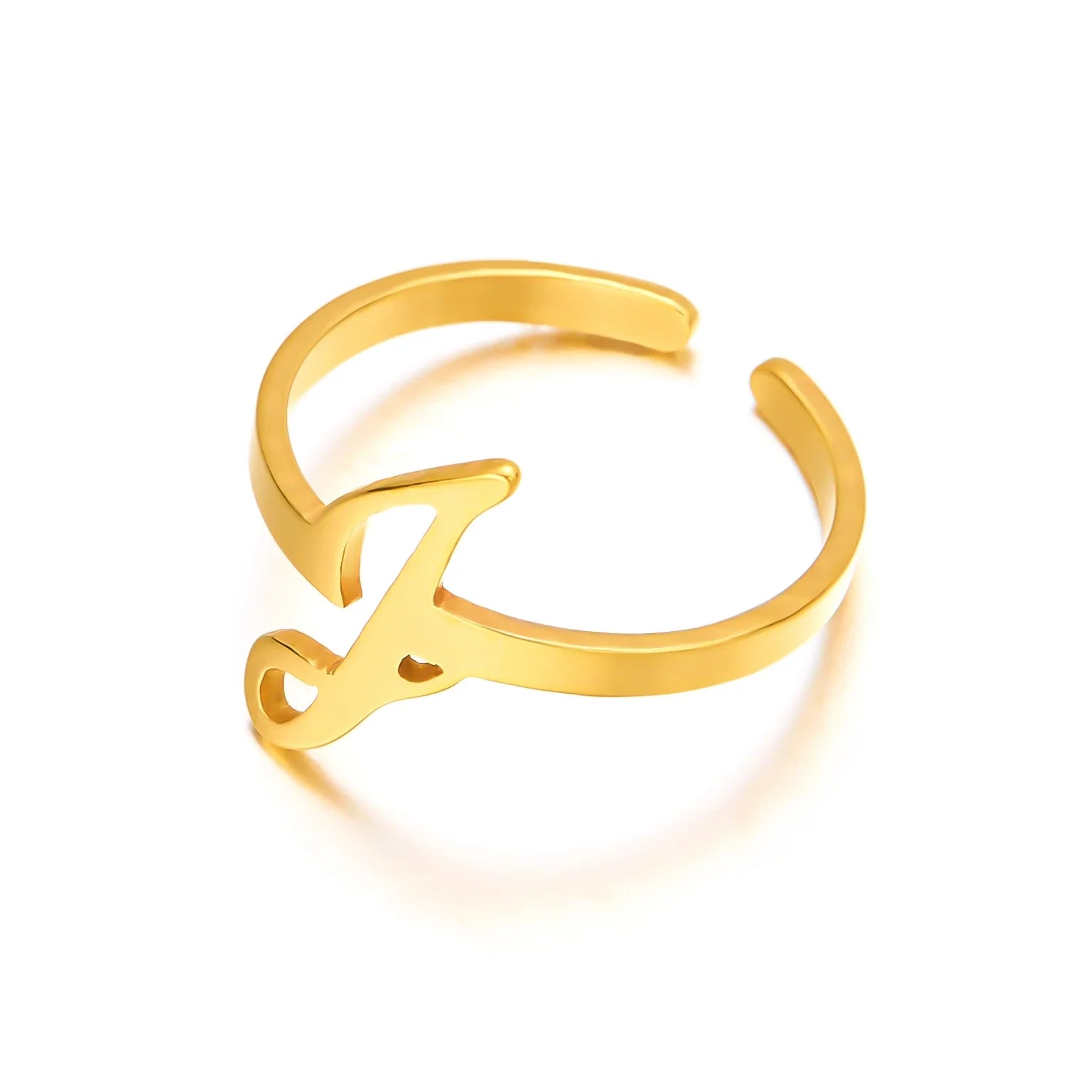 adjustable italic cursive letter initial ring