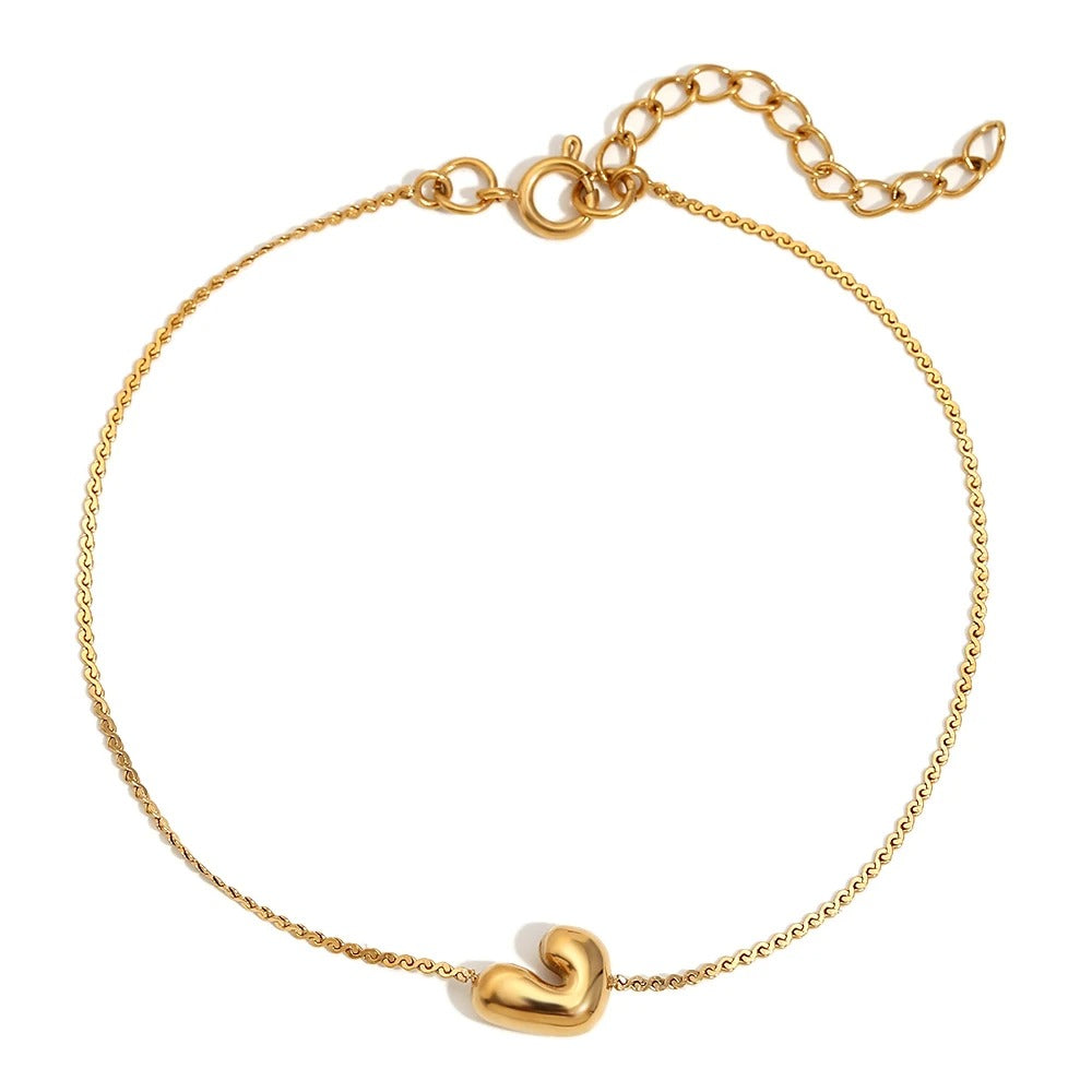 dainty bubble letter initial bracelet