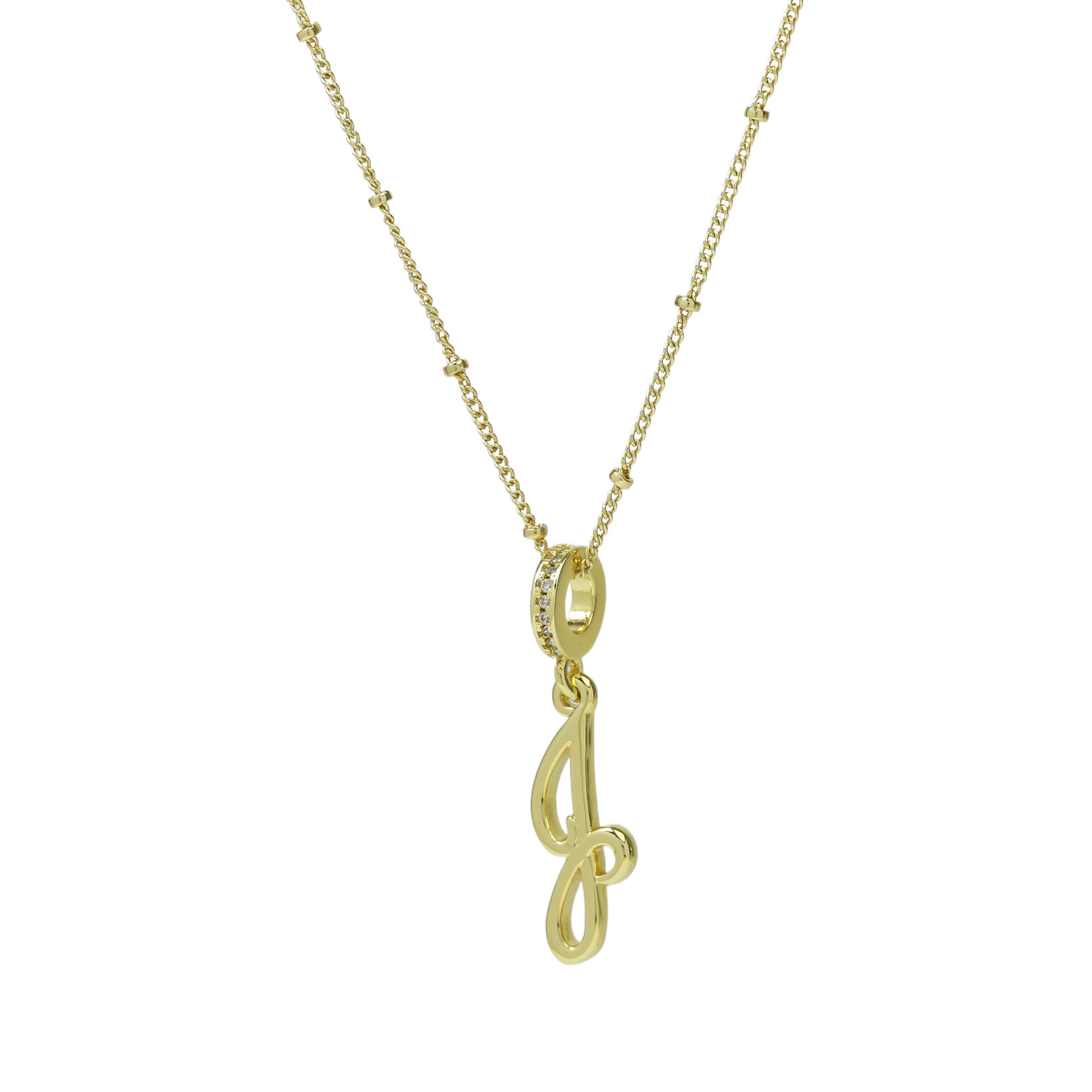 elegant cursive font satellite chain initial necklace