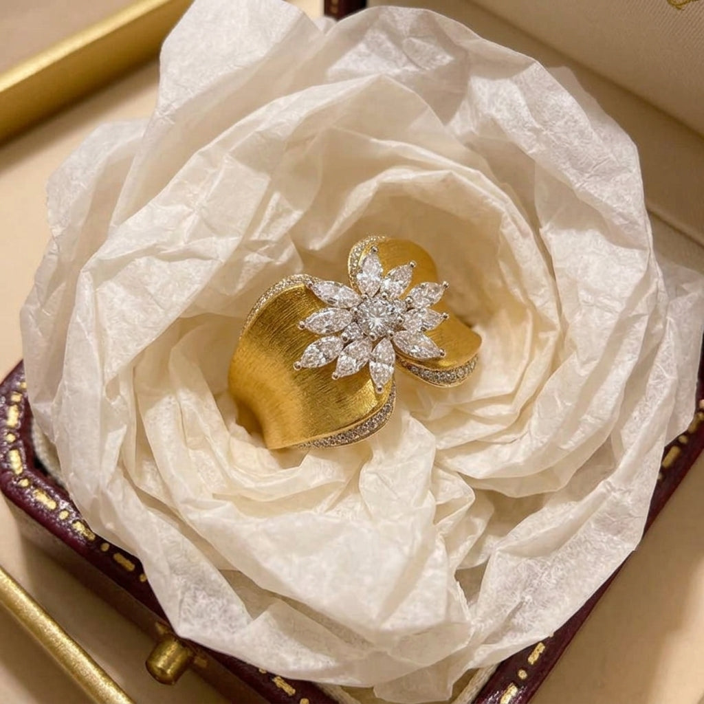 Brushed Vintage Butterfly CZ Ring