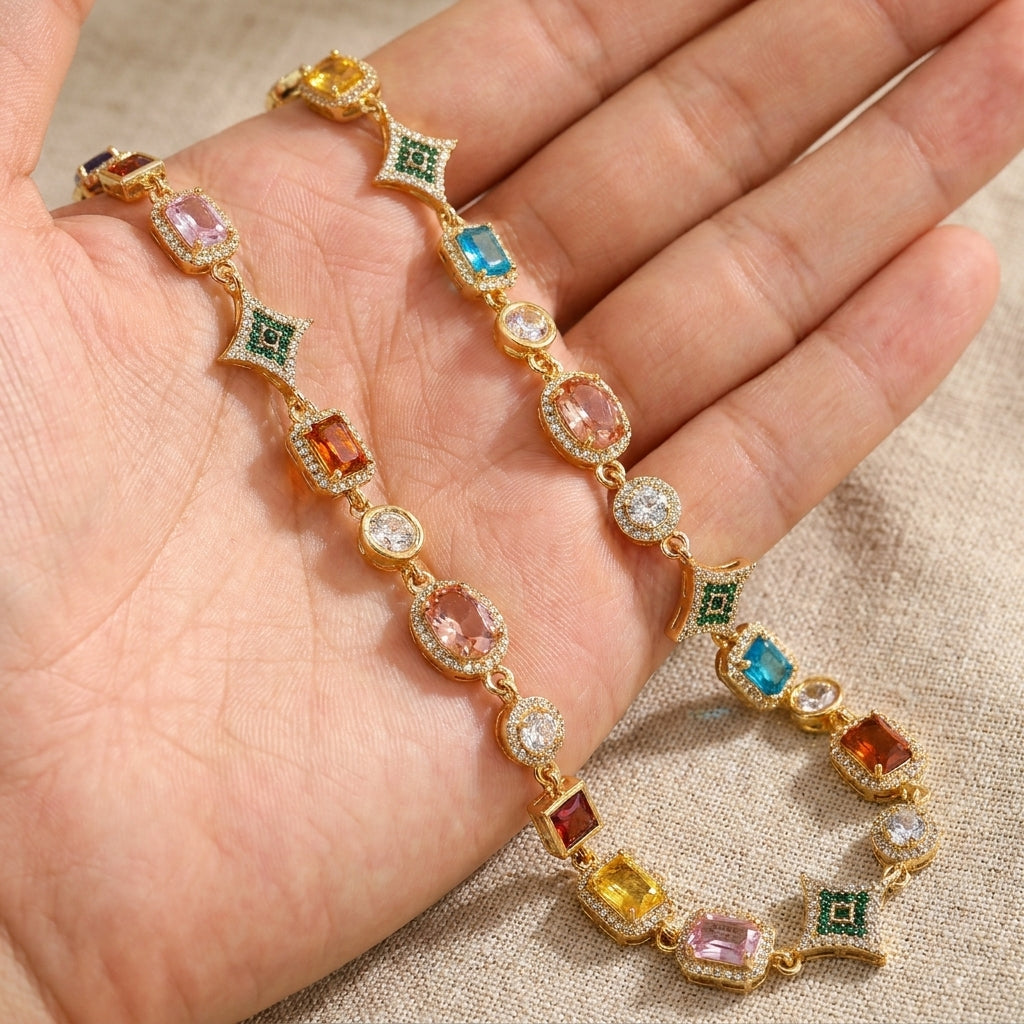 Colorful Geometric Gem Set Necklace