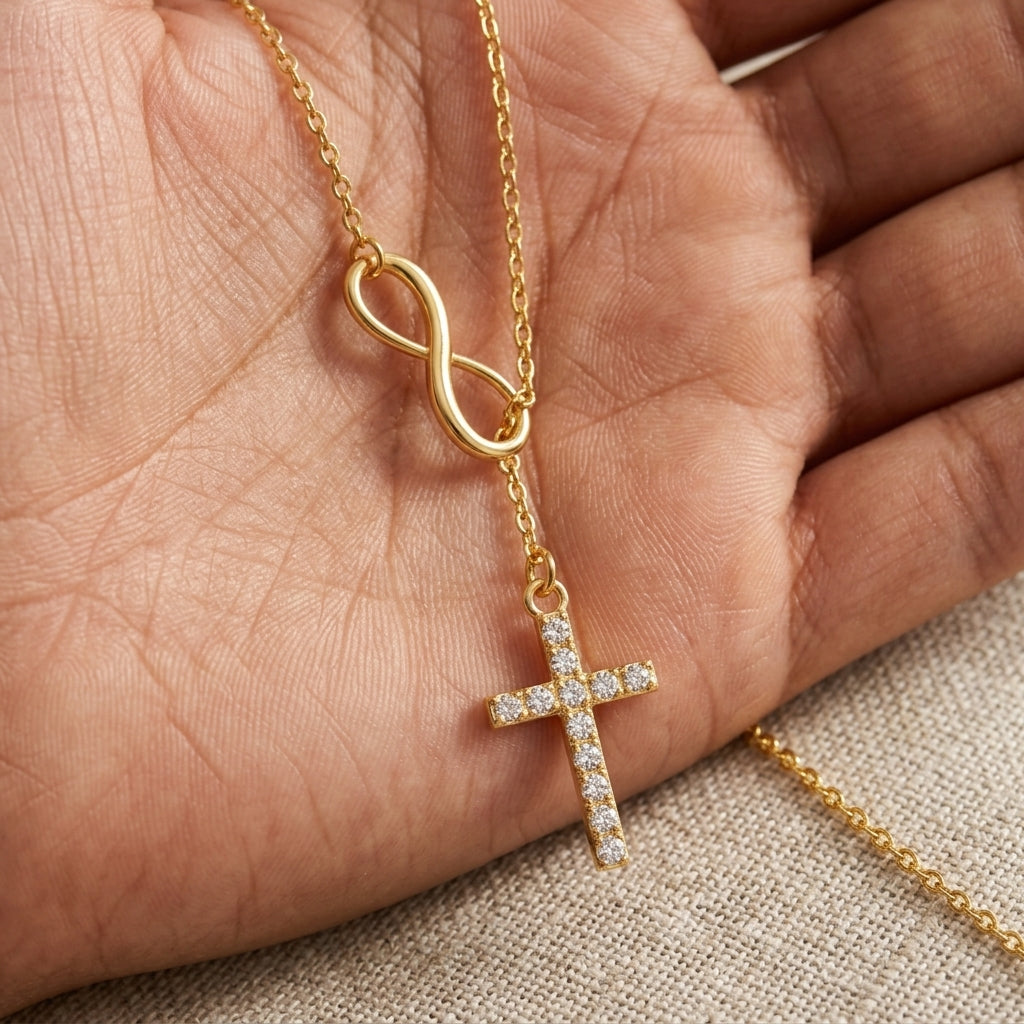 18k Infinity Cross Thread Necklace