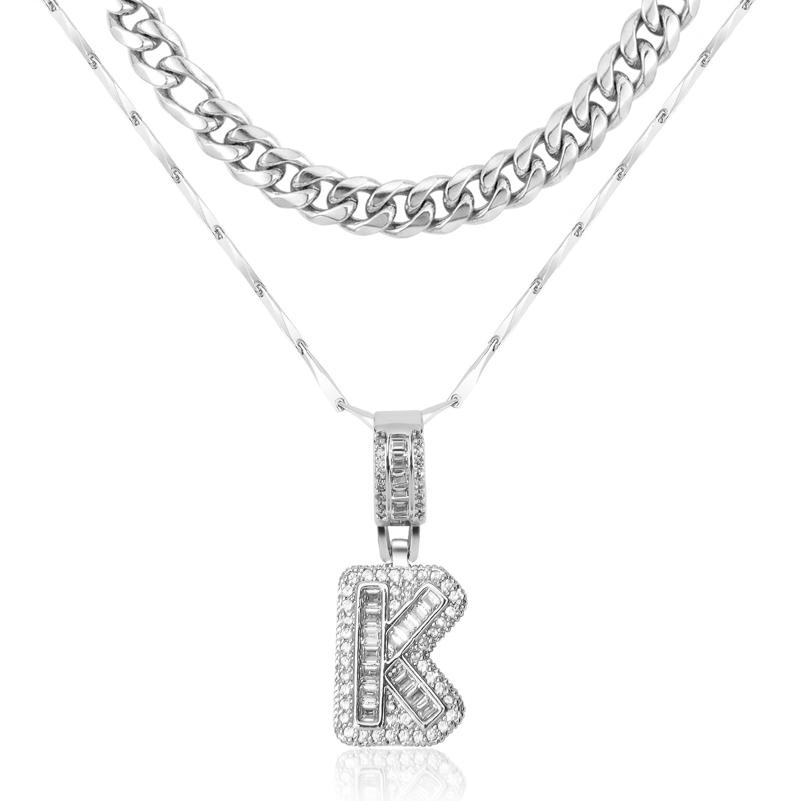 2pc 14k layered cuban initial necklaces