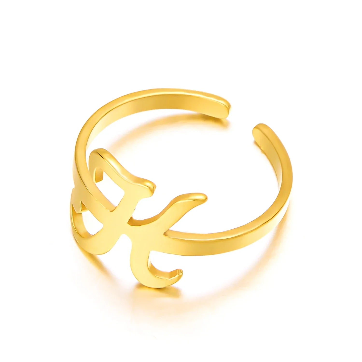 adjustable italic cursive letter initial ring