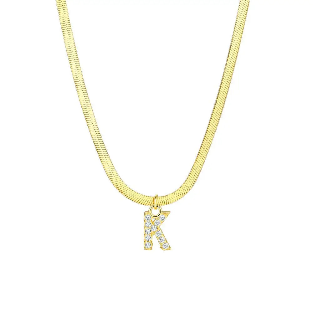 dainty diamond letter initial herringbone necklace