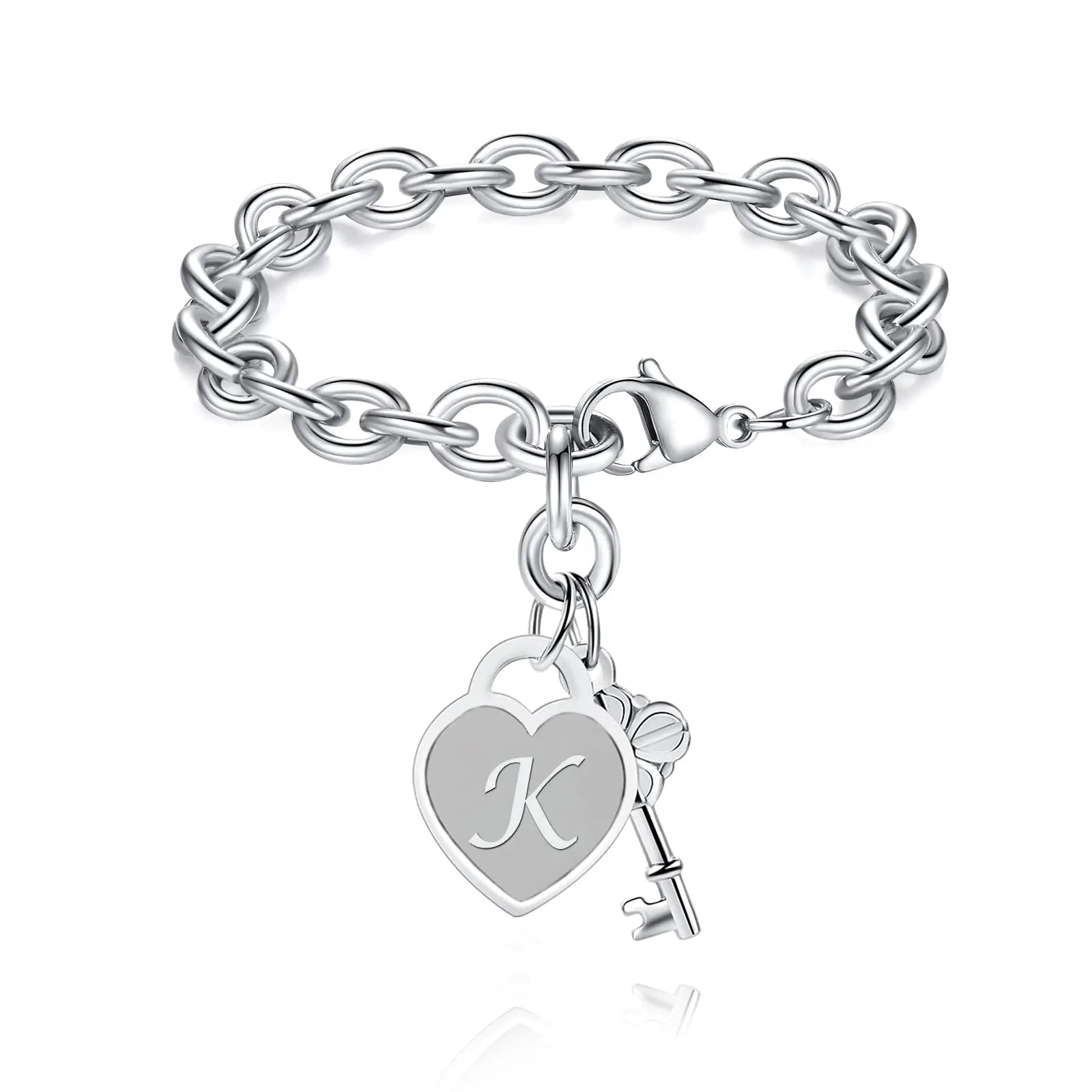chunky clip heart key letter initial bracelet