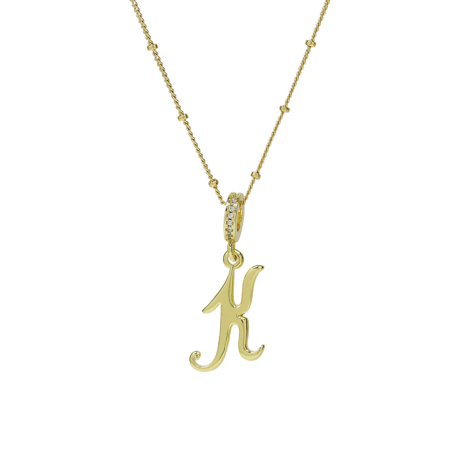elegant cursive font satellite chain initial necklace