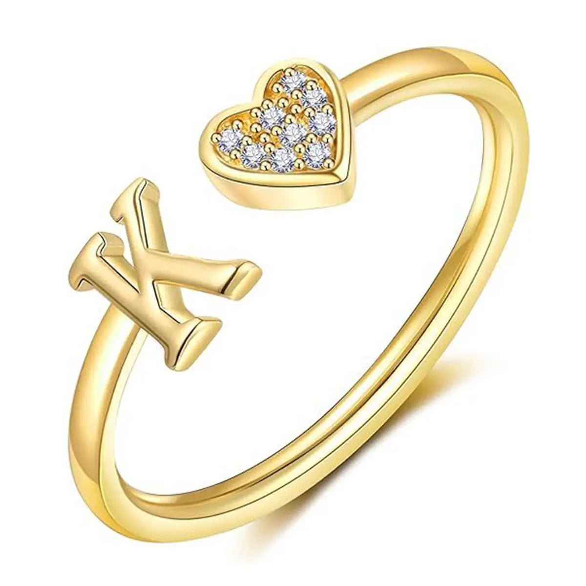 elegant heart accented serif letter initial ring