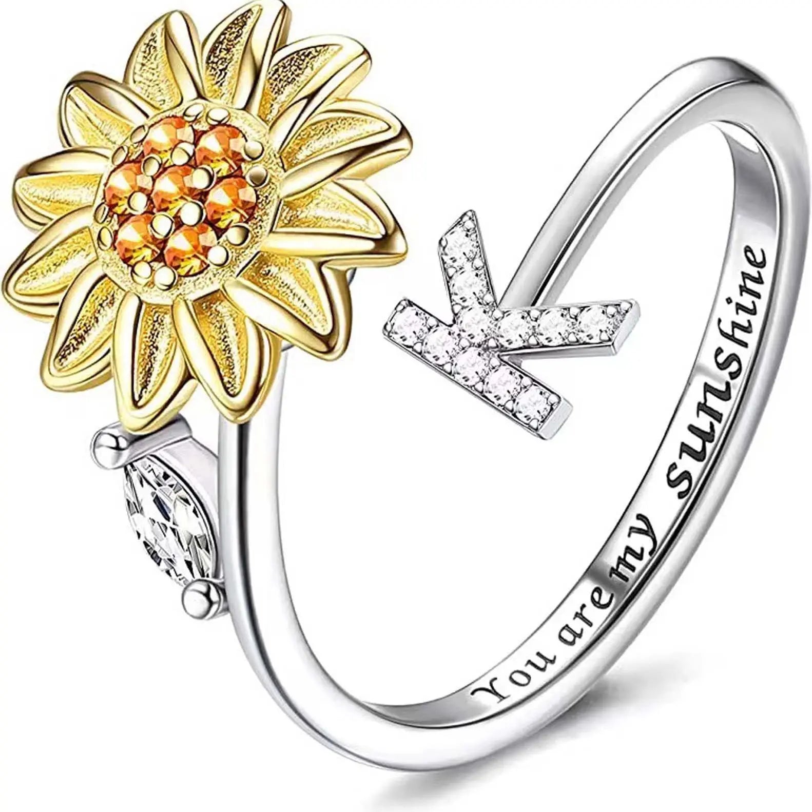 spinning sunflower you are my sunshine initial ring