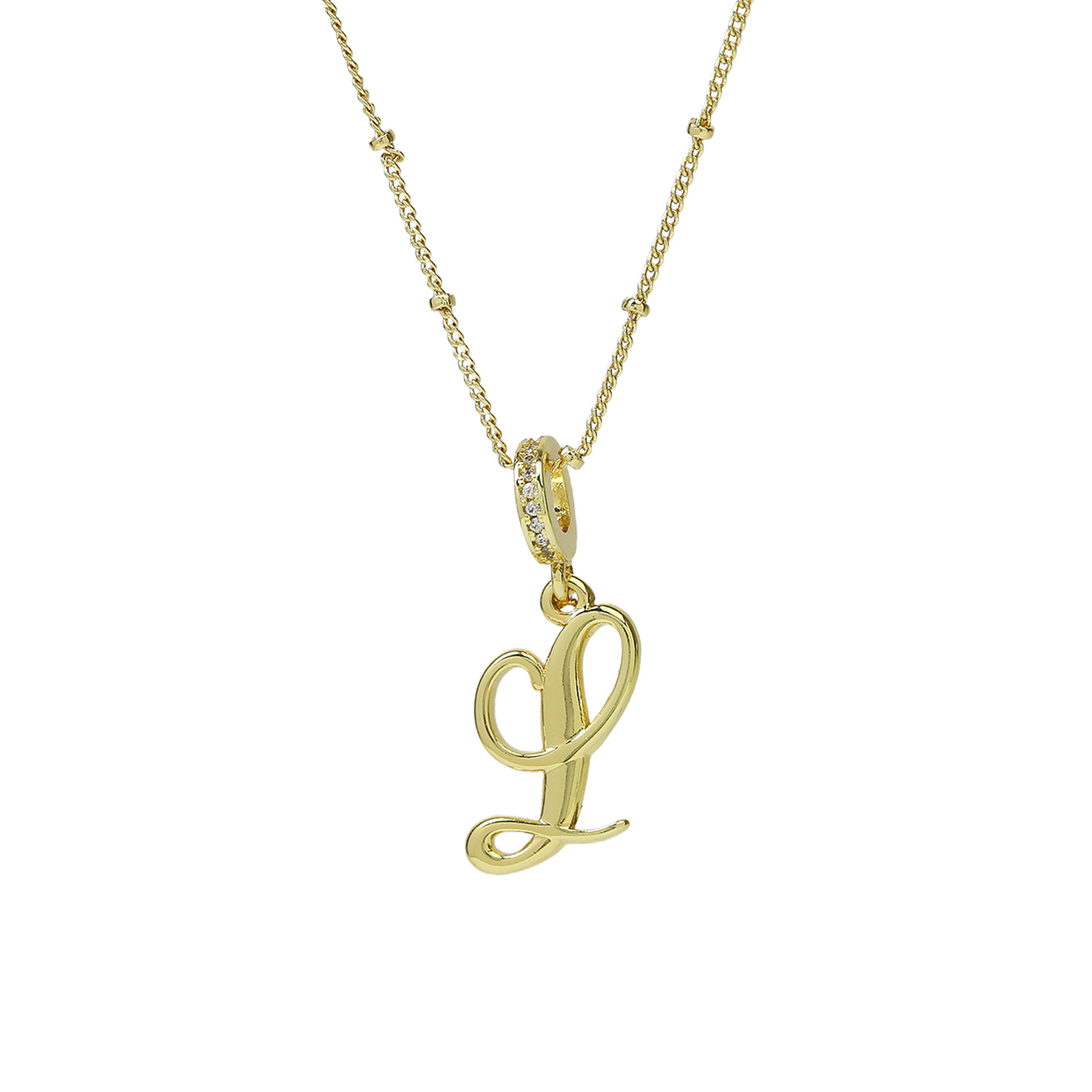 elegant cursive font satellite chain initial necklace