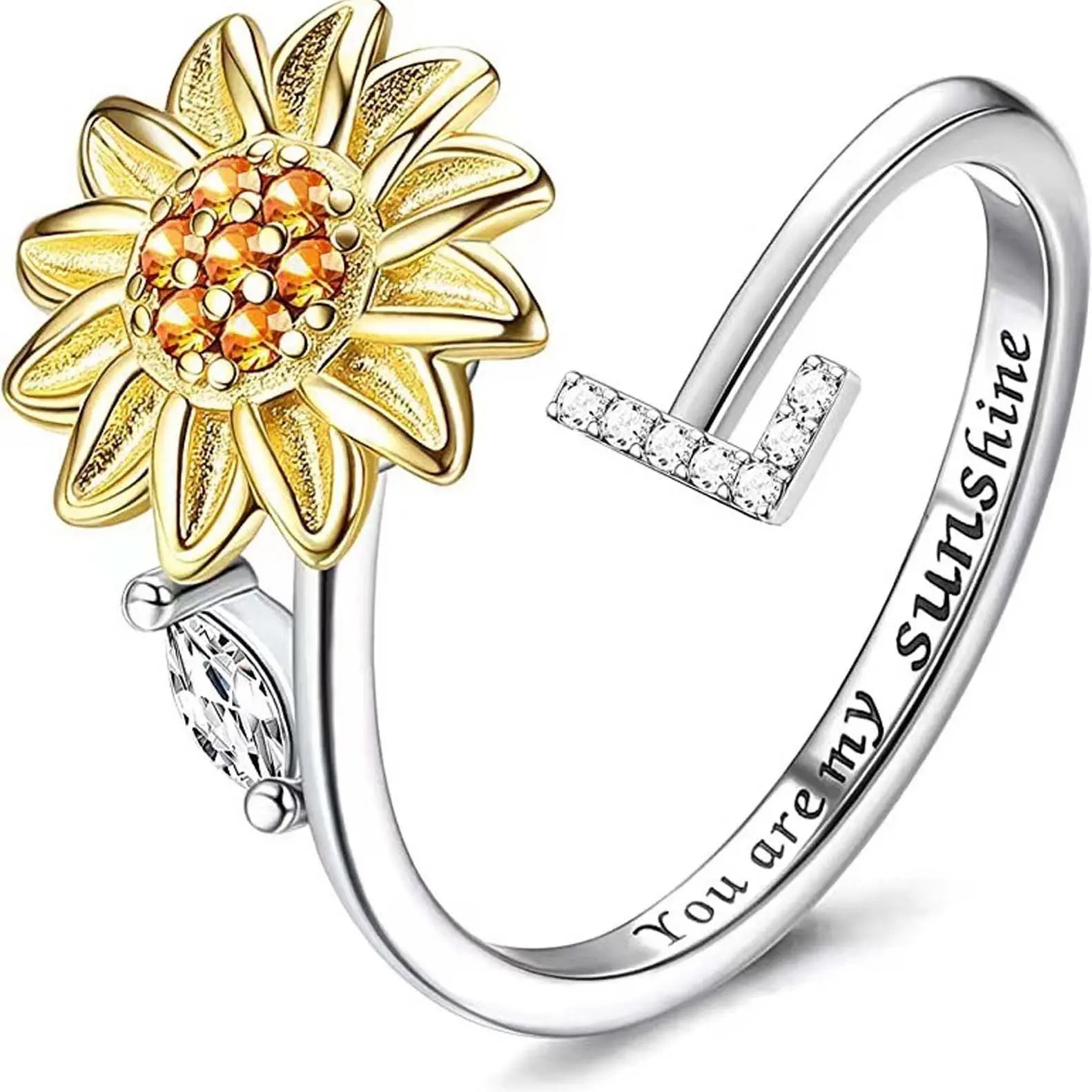 spinning sunflower you are my sunshine initial ring