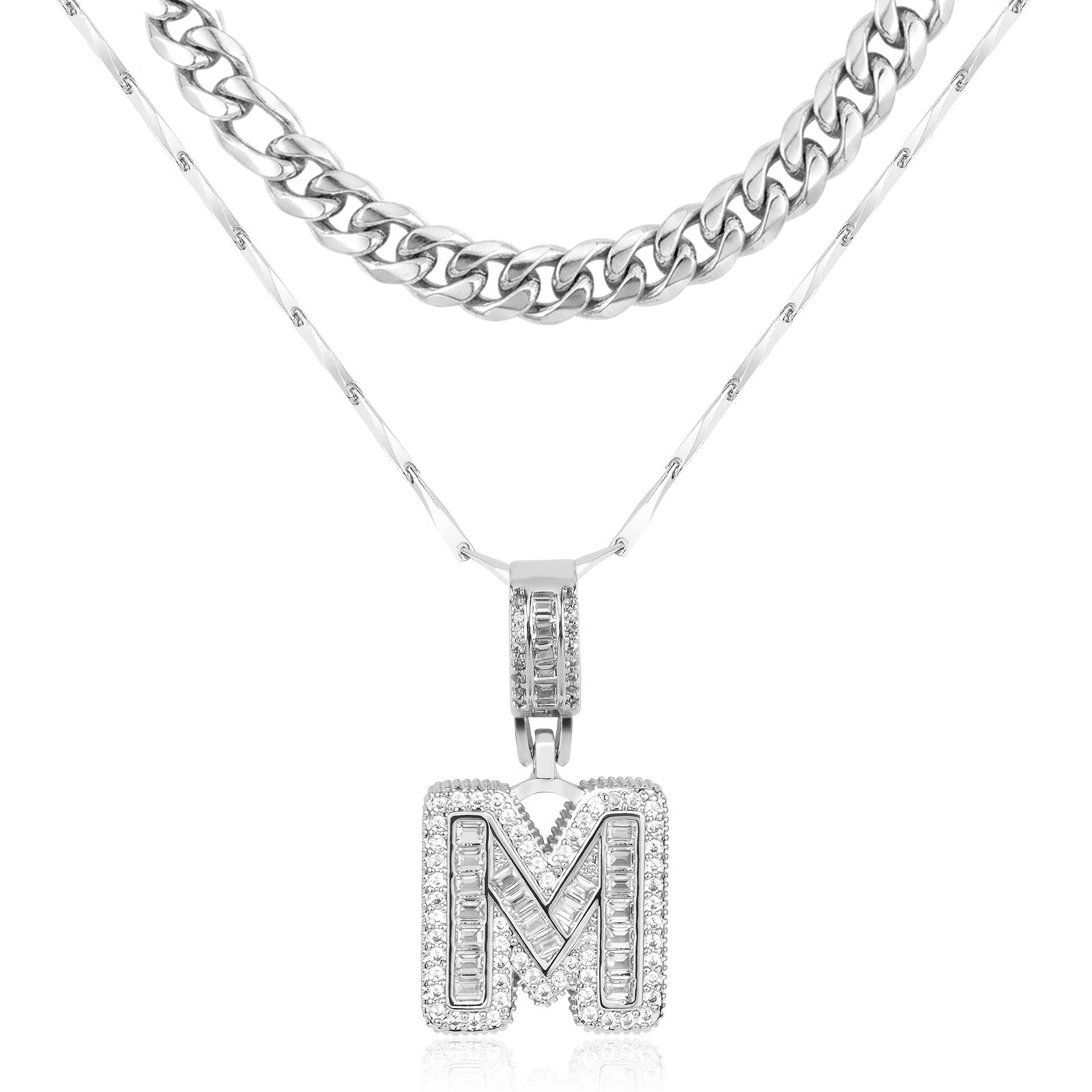 2pc 14k layered cuban initial necklaces