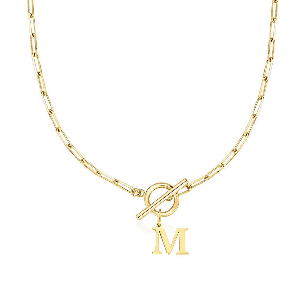 paperclip letter initial circle lock clasp necklace