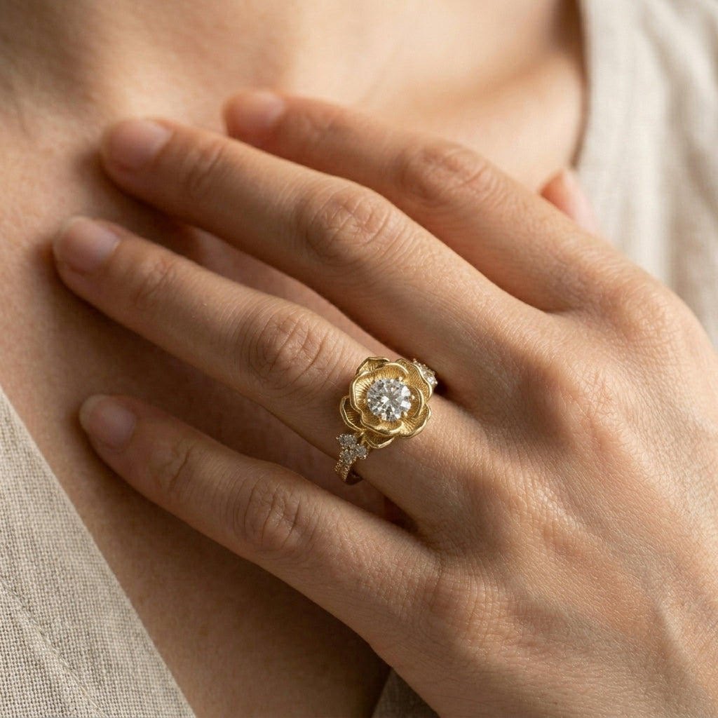 S925 Moissanite Center Set Rose Ring