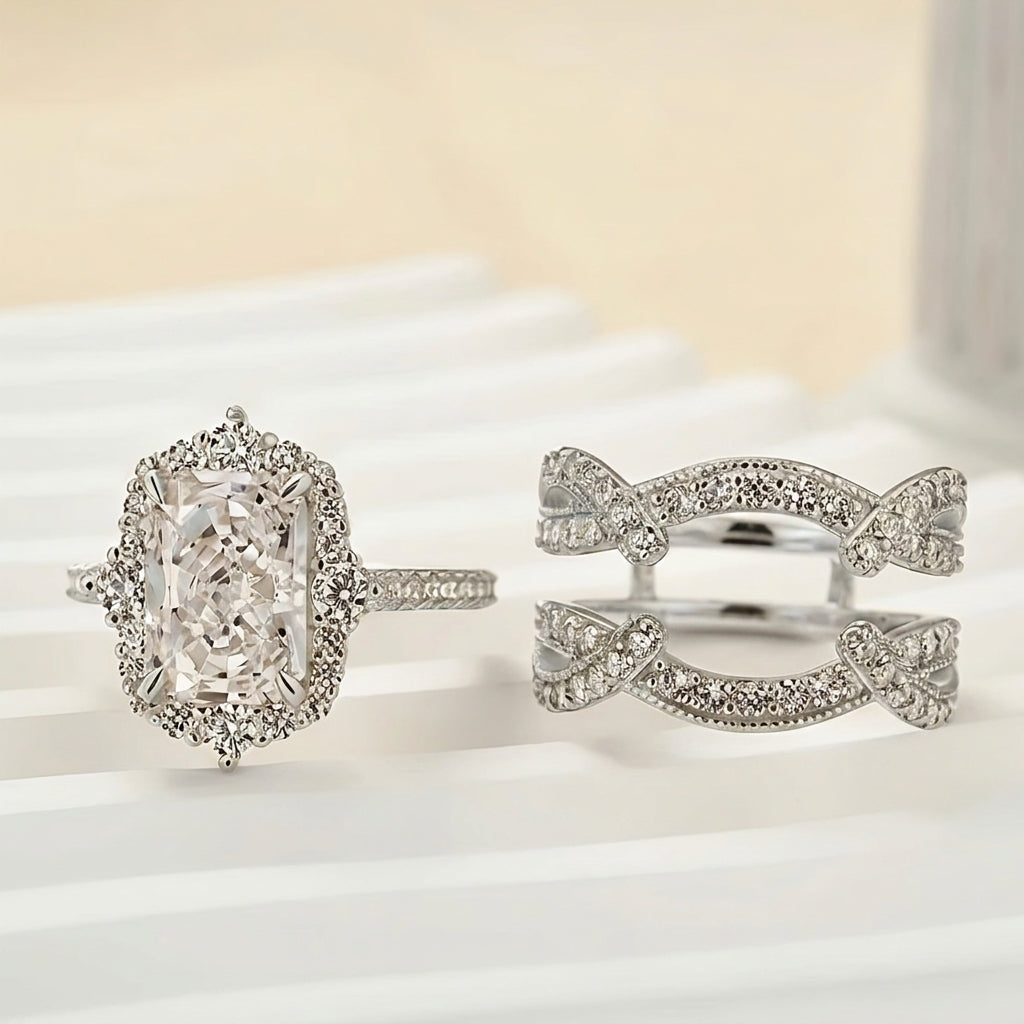 2pc Stackable Princess Cut Ring Set in silver