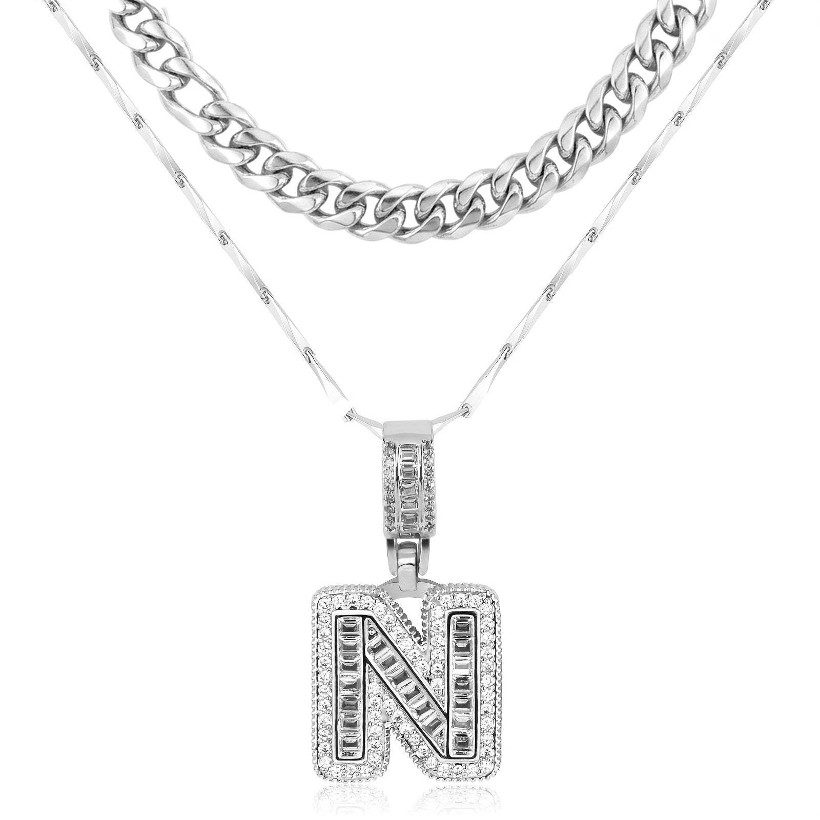 2pc 14k layered cuban initial necklaces
