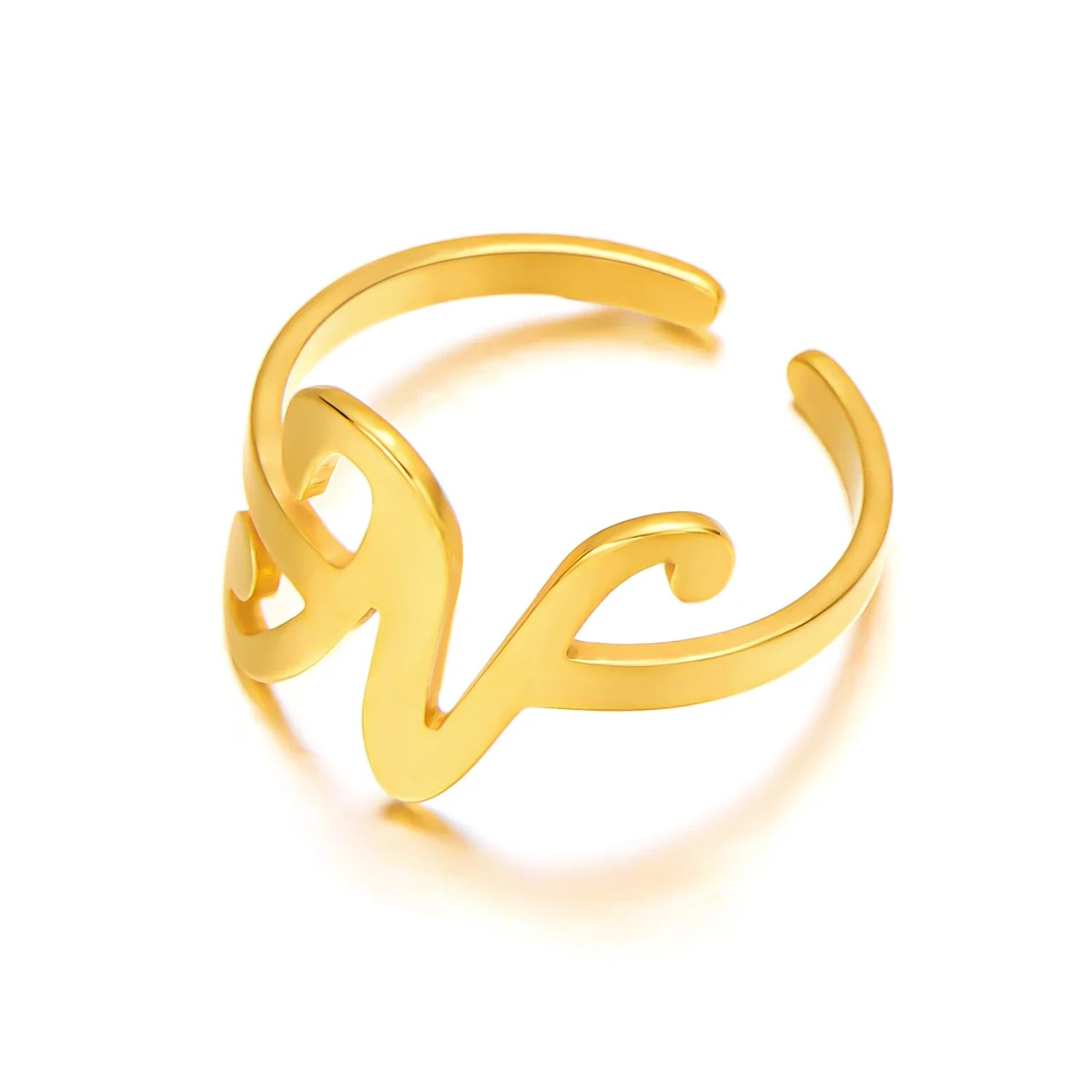adjustable italic cursive letter initial ring