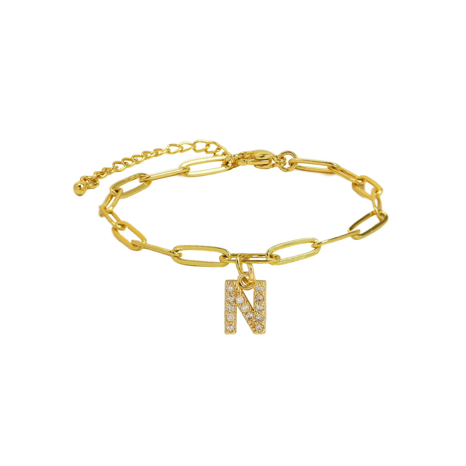 dainty paperclip letter initial bracelet