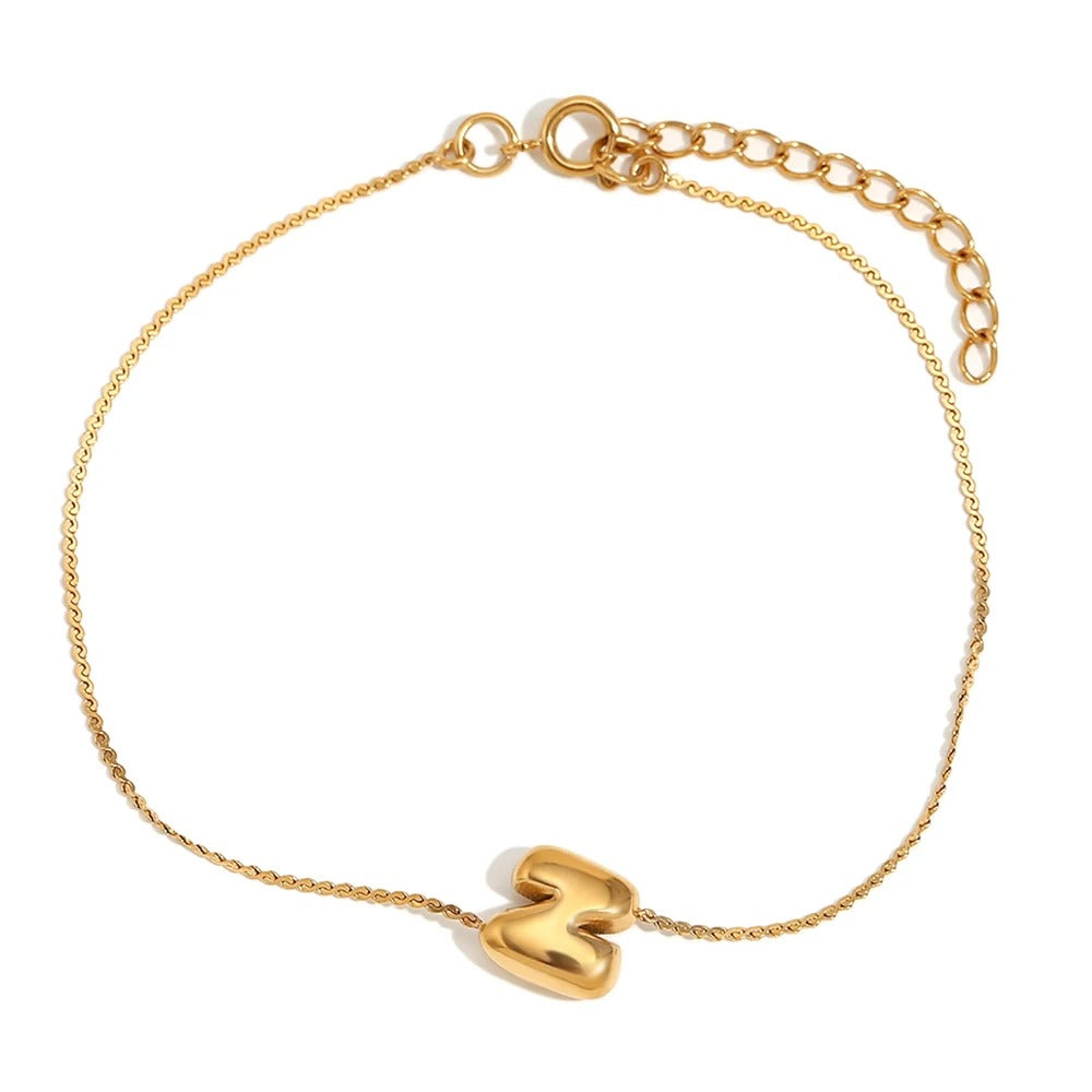dainty bubble letter initial bracelet