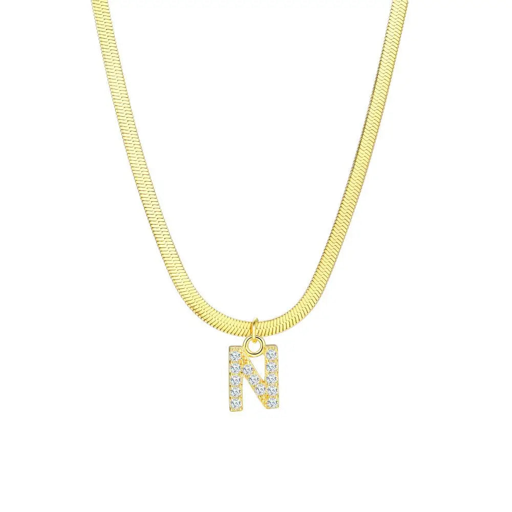 dainty diamond letter initial herringbone necklace