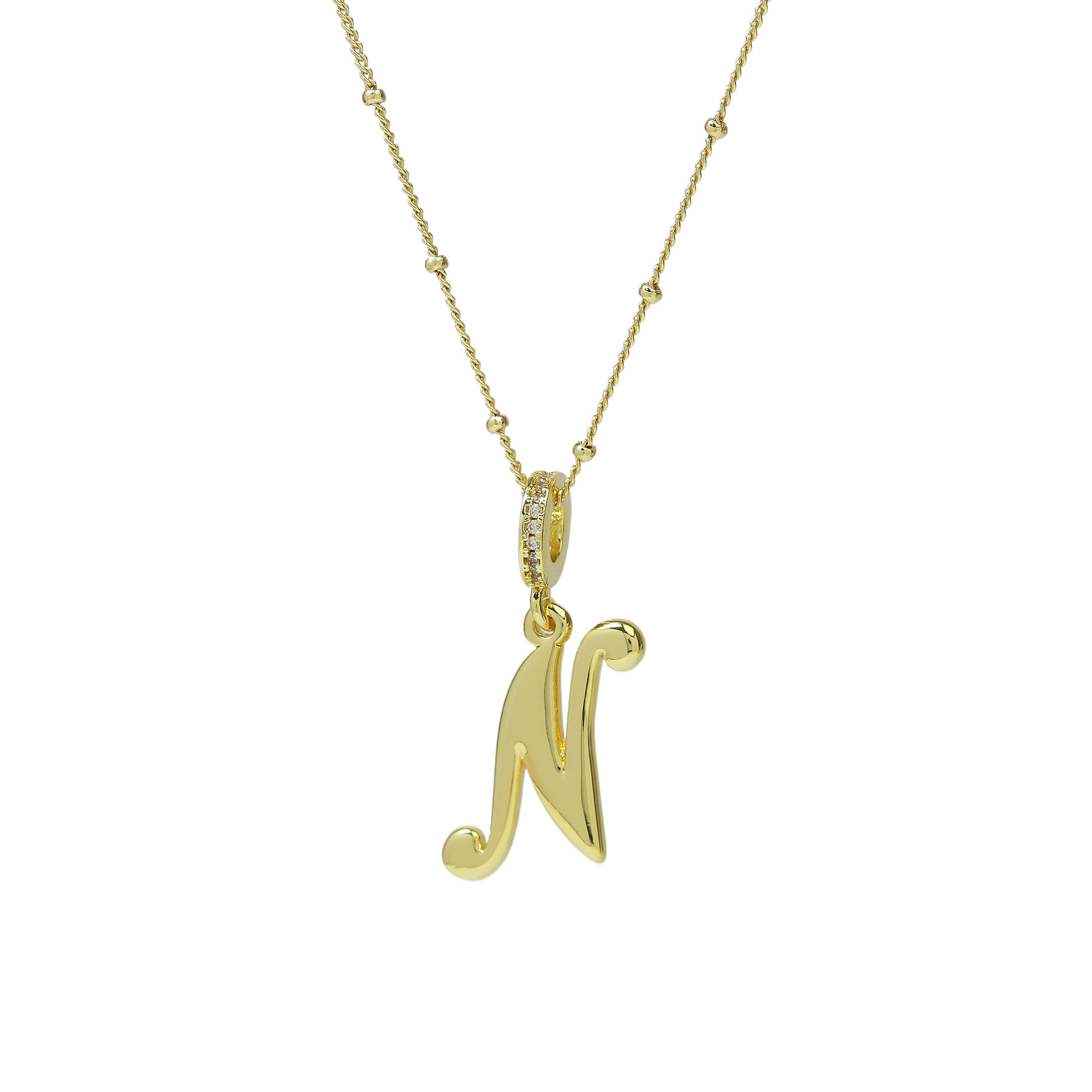 elegant cursive font satellite chain initial necklace