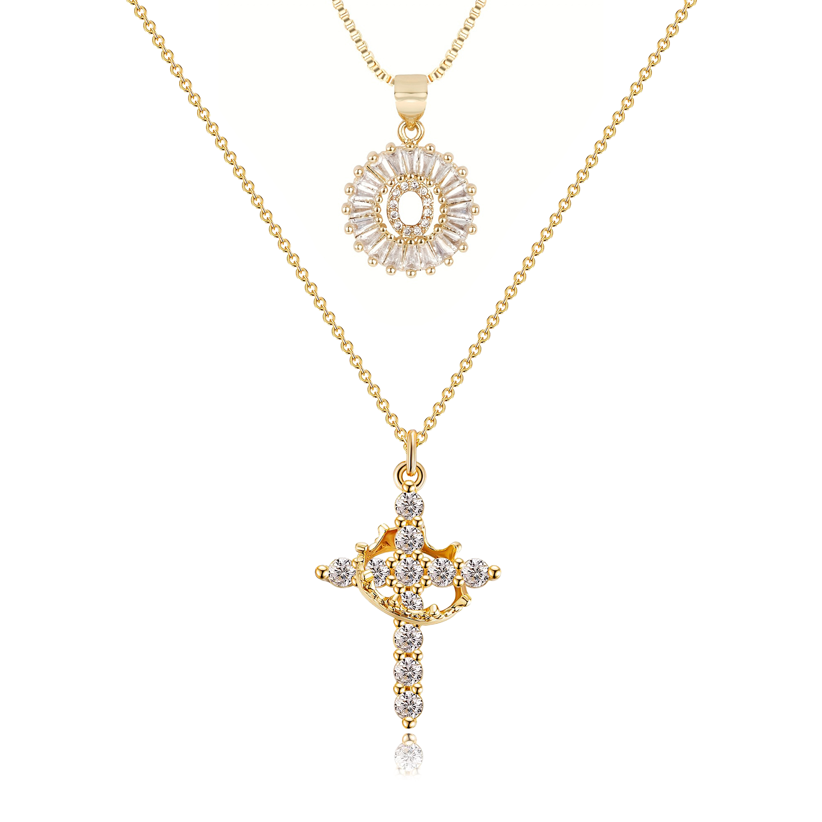 2pc 14k diamond cross crown initial necklace set