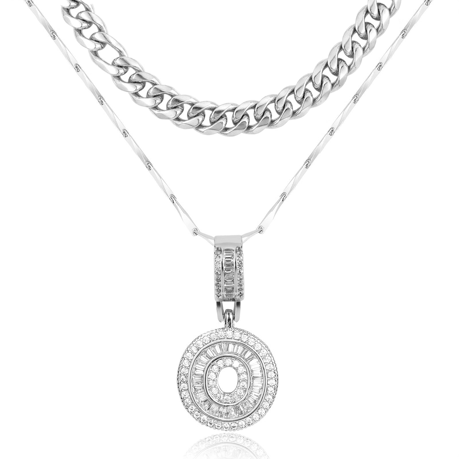 2pc 14k layered cuban initial necklaces