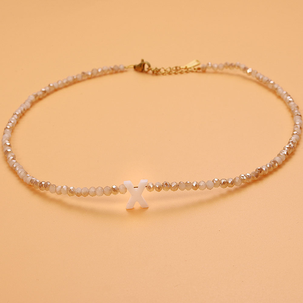 dainty stone beaded initial necklace