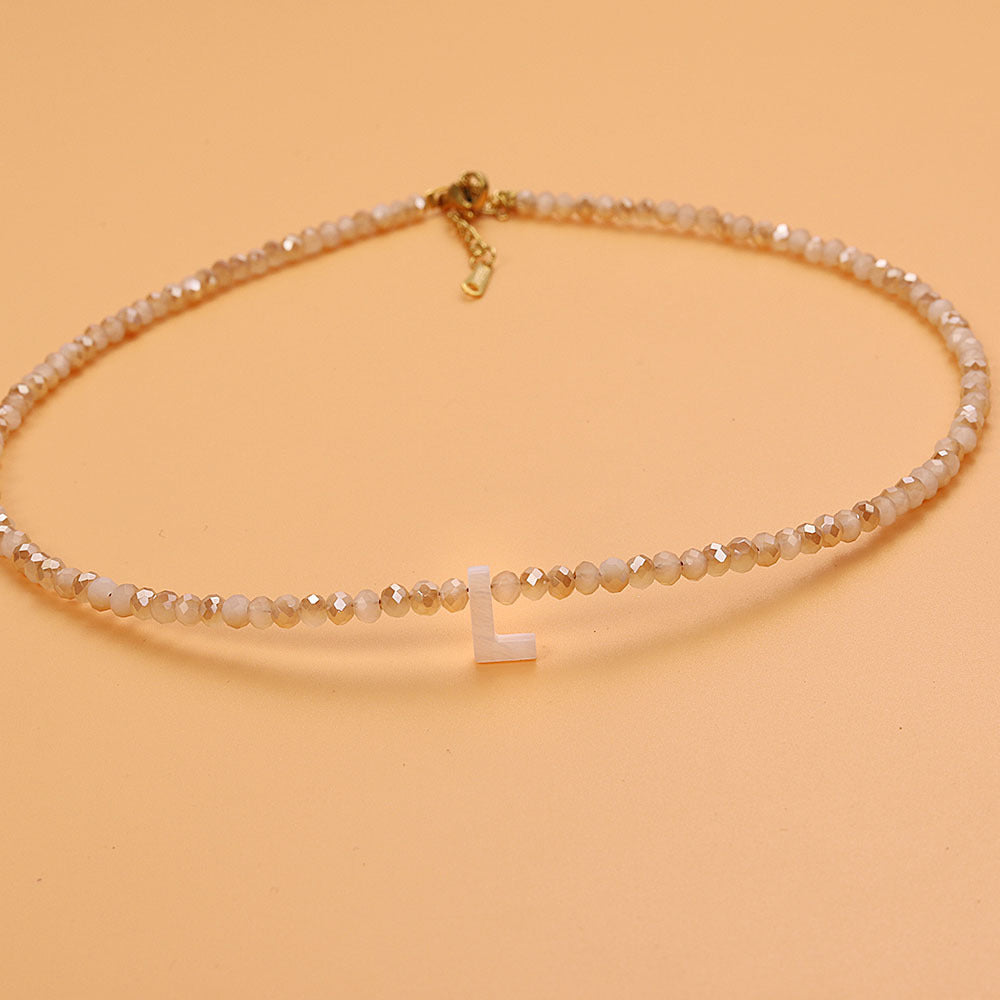 dainty stone beaded initial necklace
