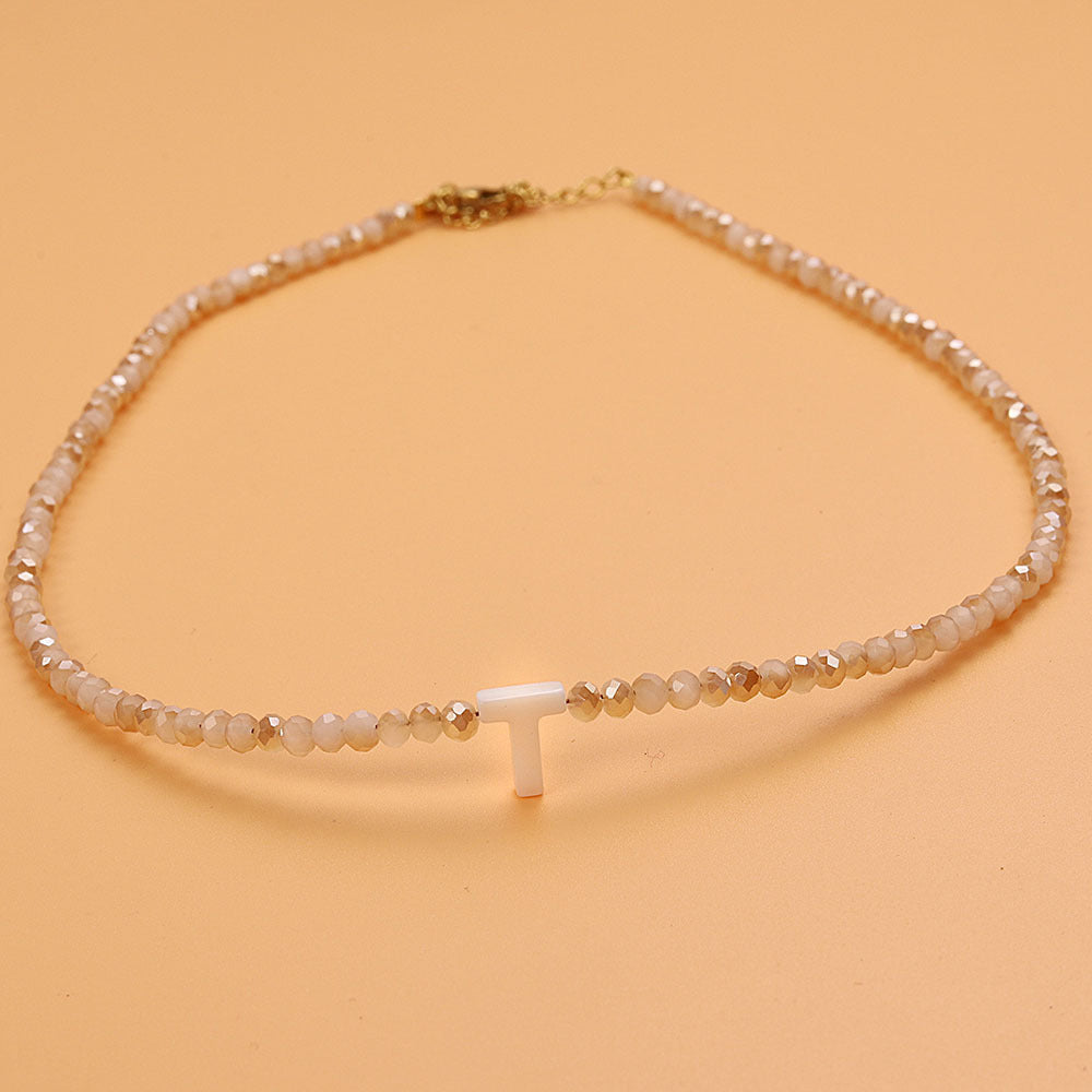 dainty stone beaded initial necklace