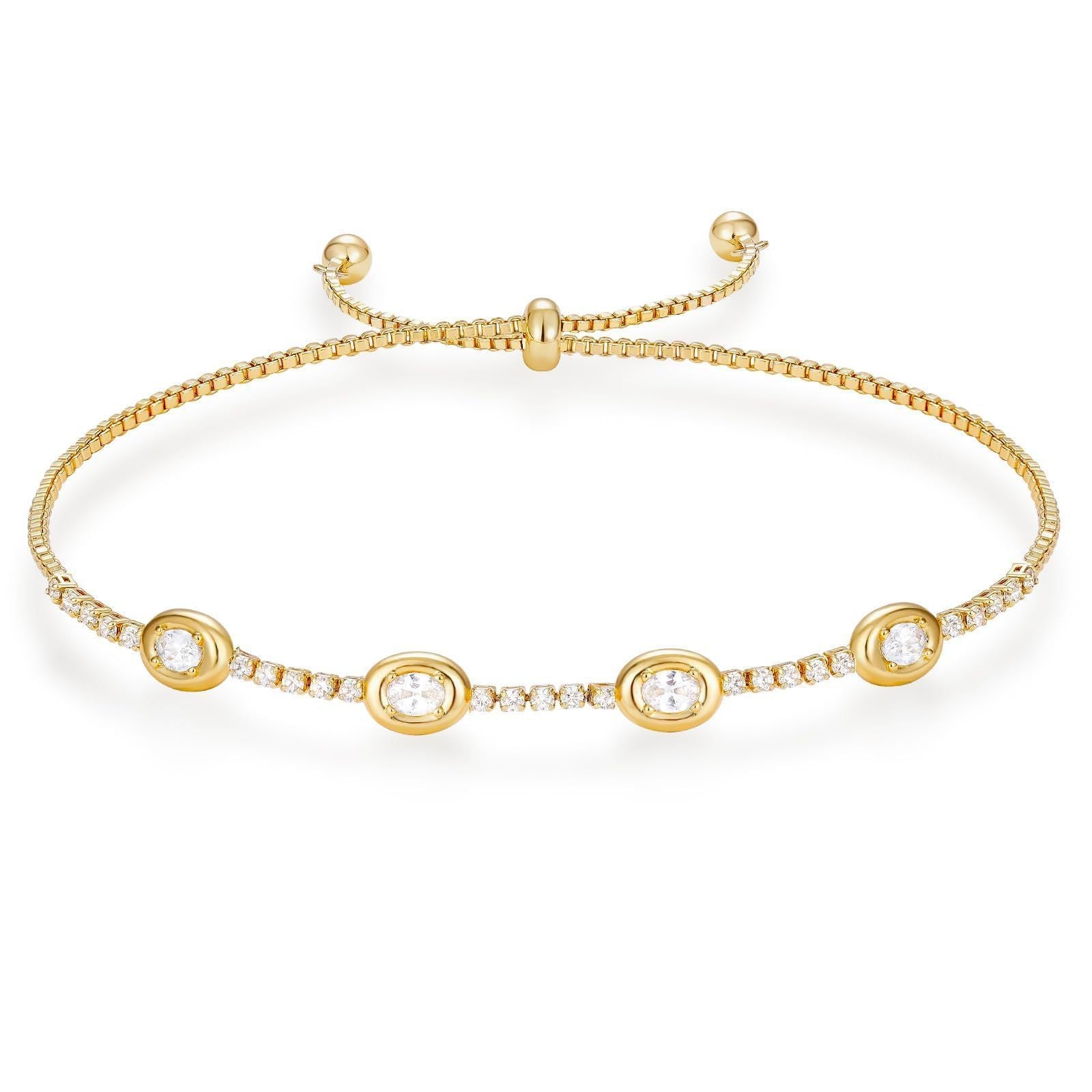 14k Dainty Heart and Oval Accented Tennis Bracelet