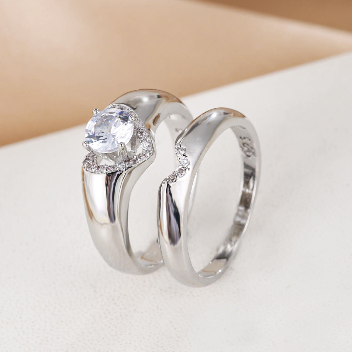 2pc Diamond Heart Ring Set
