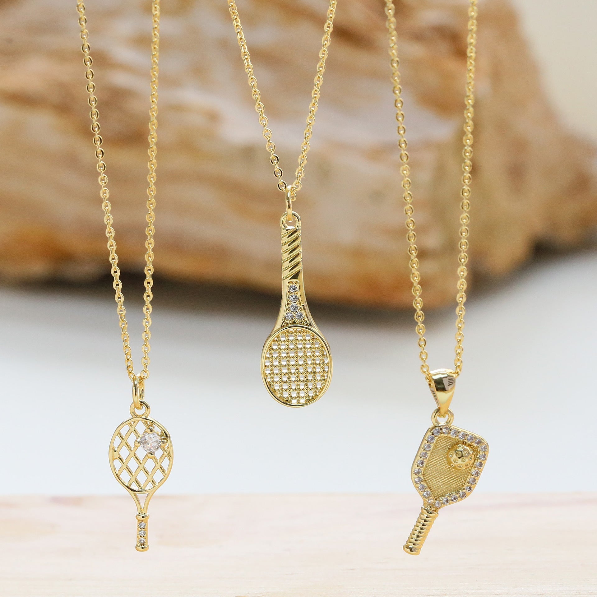 Dainty Diamond Accented Racket Sports Necklace Collection