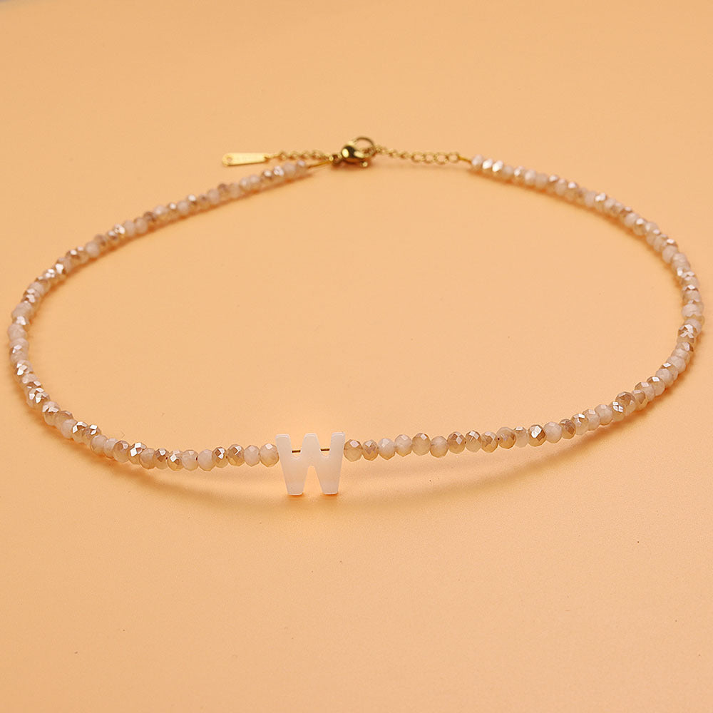 dainty stone beaded initial necklace