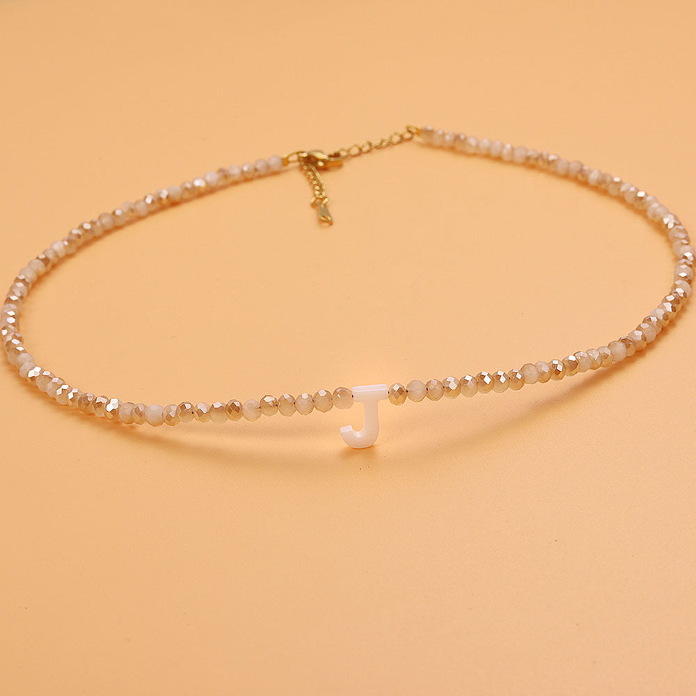 dainty stone beaded initial necklace