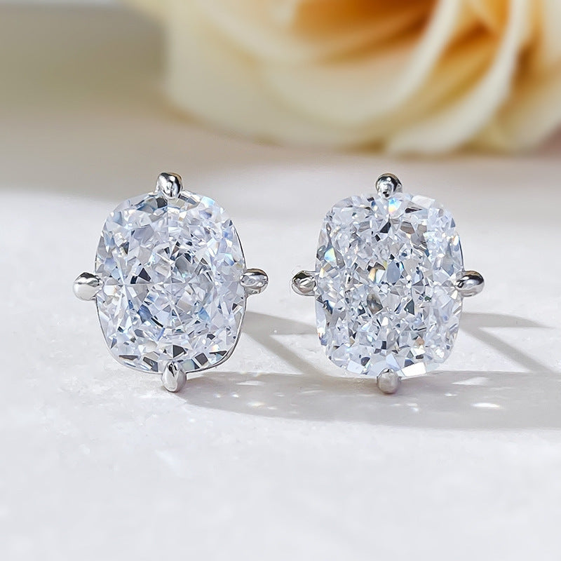 Chunky Rectangle Diamond Stud Earrings in silver