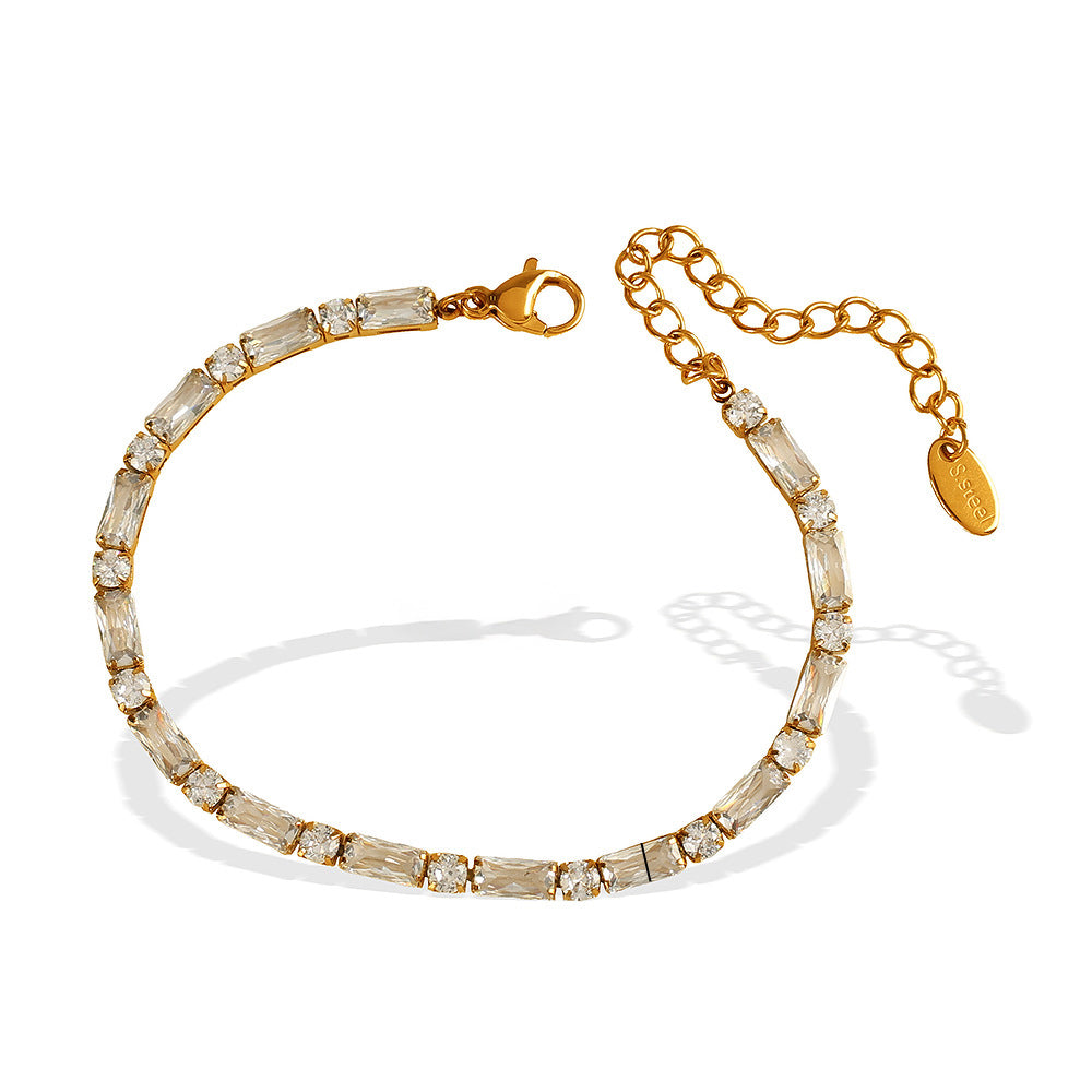14k Dainty Baguette and Round Tennis Necklace