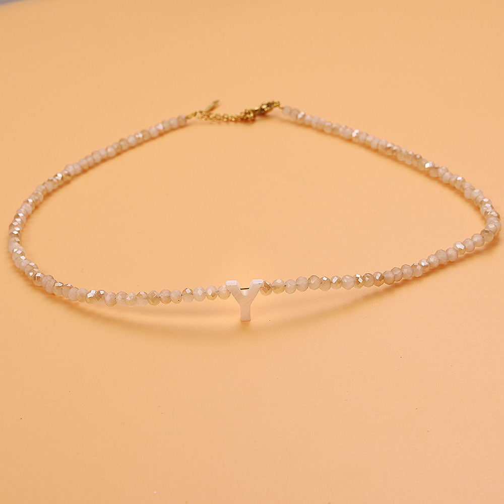 dainty stone beaded initial necklace