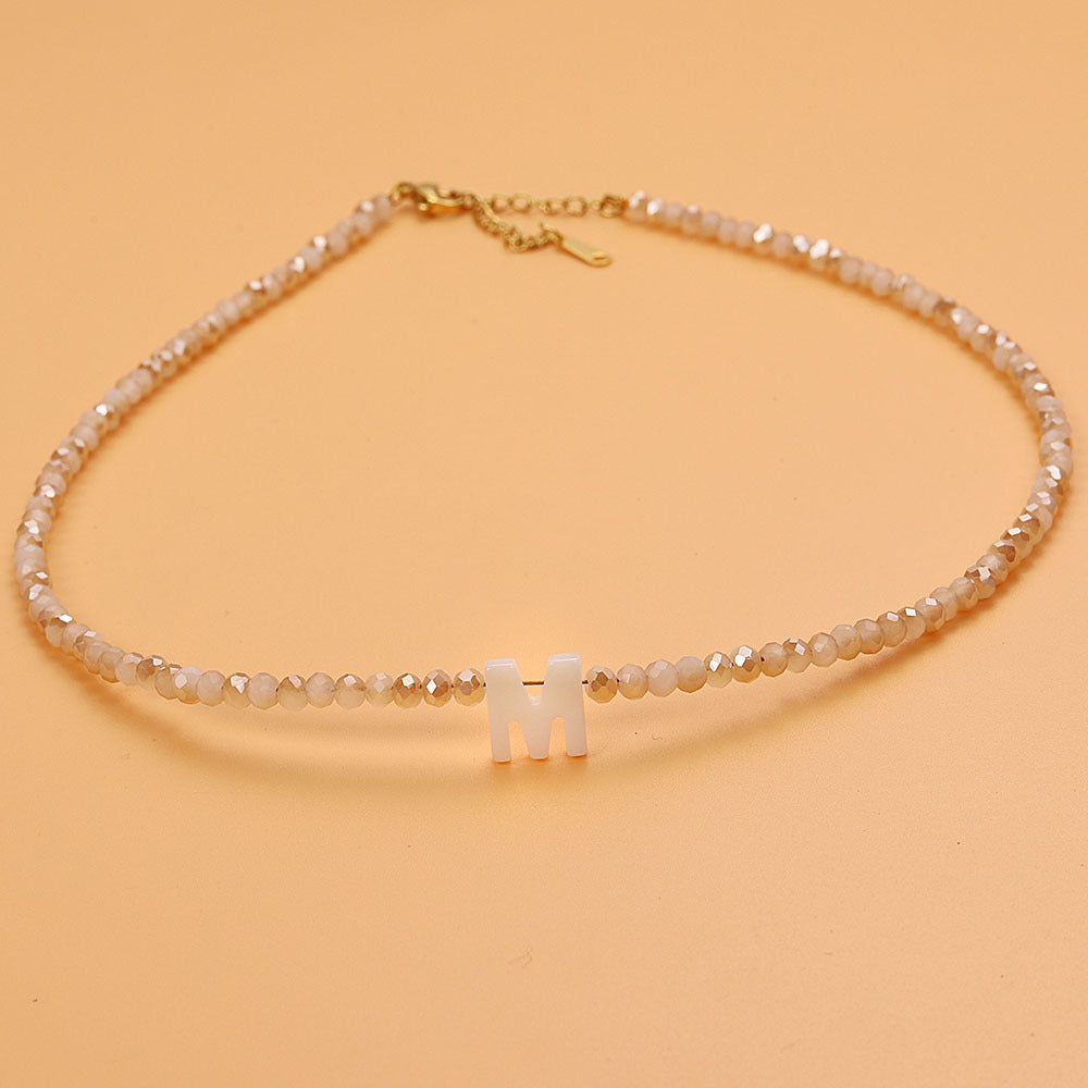 dainty stone beaded initial necklace