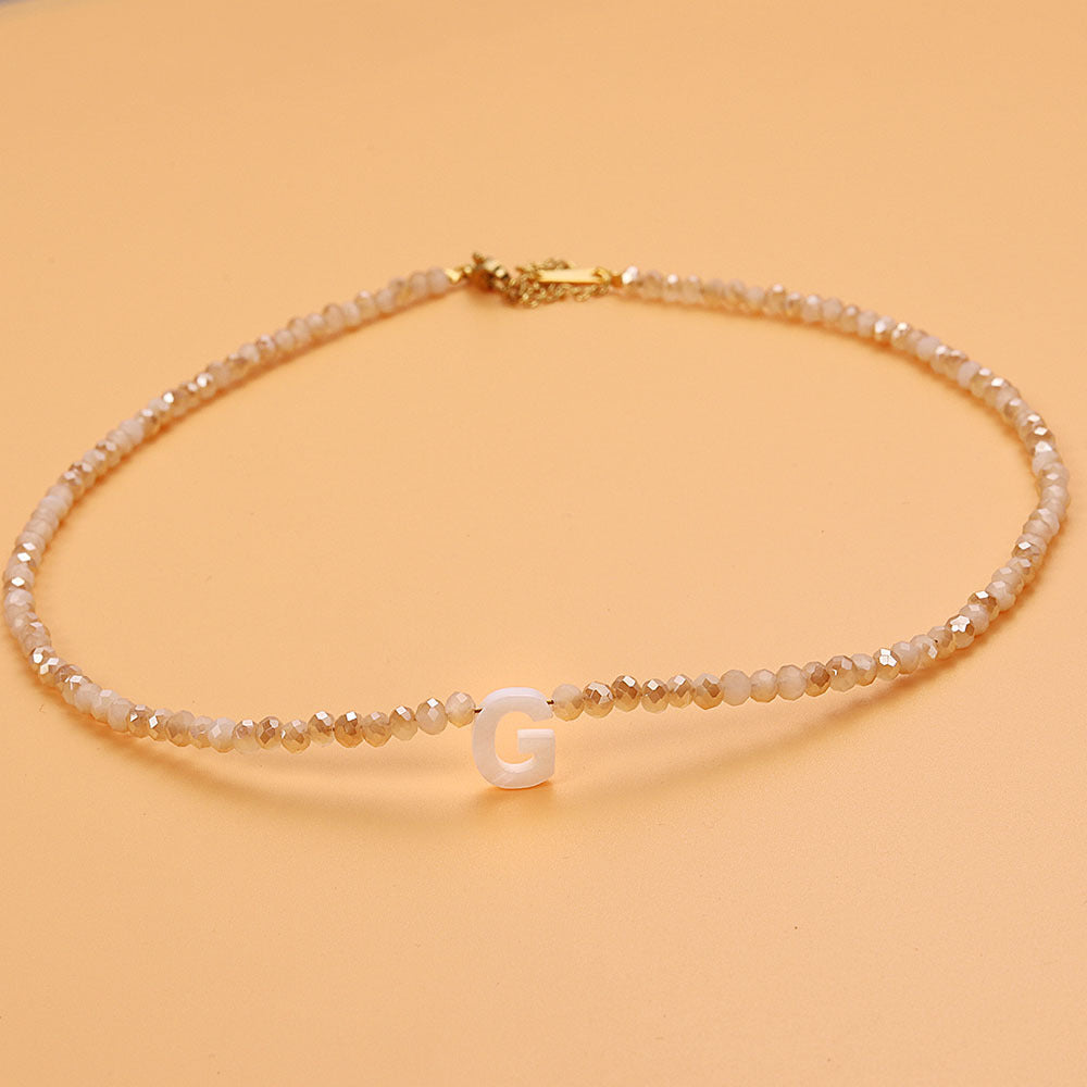 dainty stone beaded initial necklace
