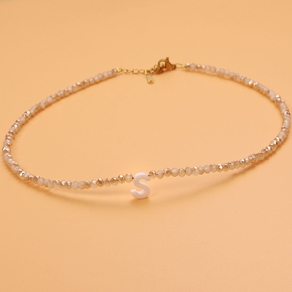dainty stone beaded initial necklace