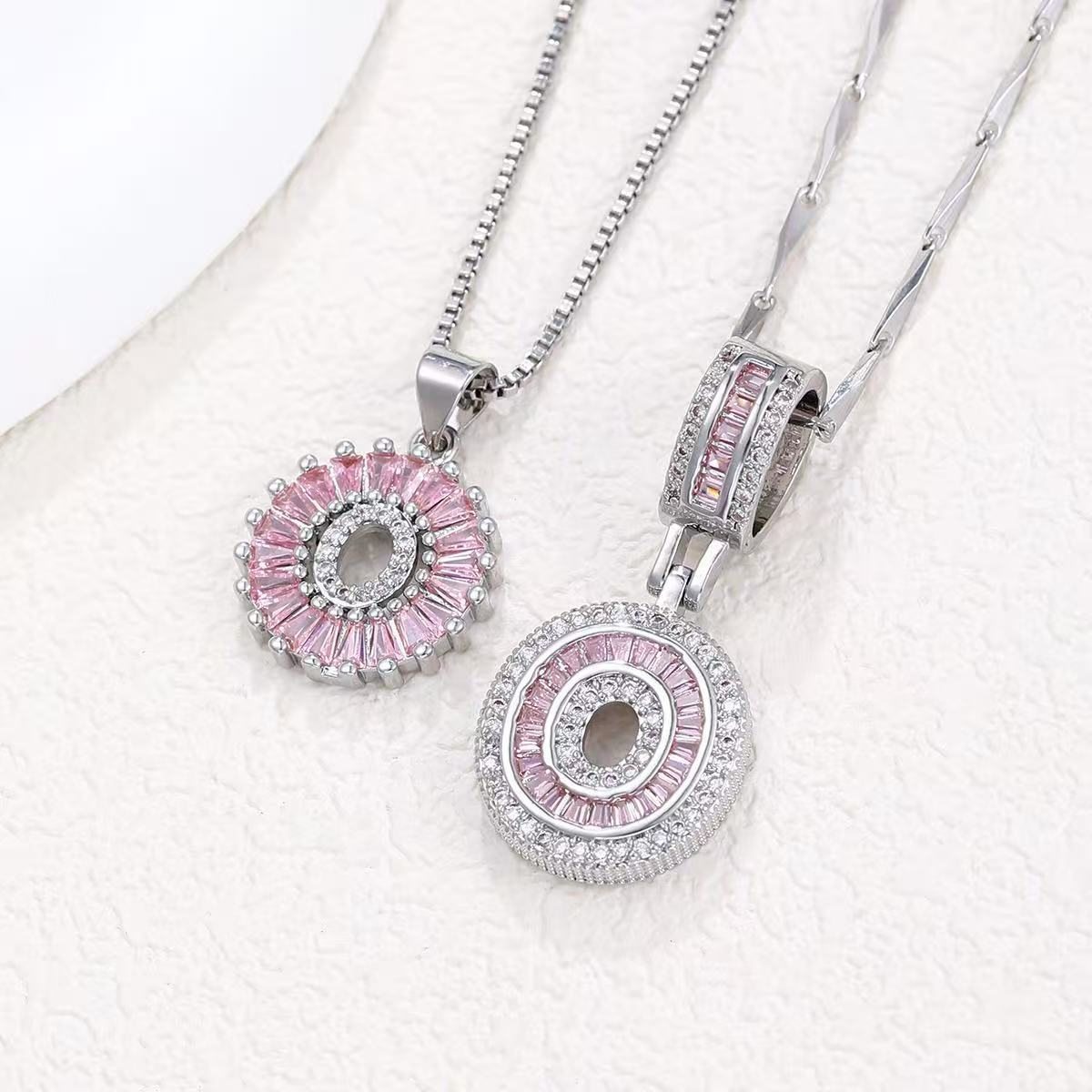2pc 14k diamond letter initial necklaces limited pink edition