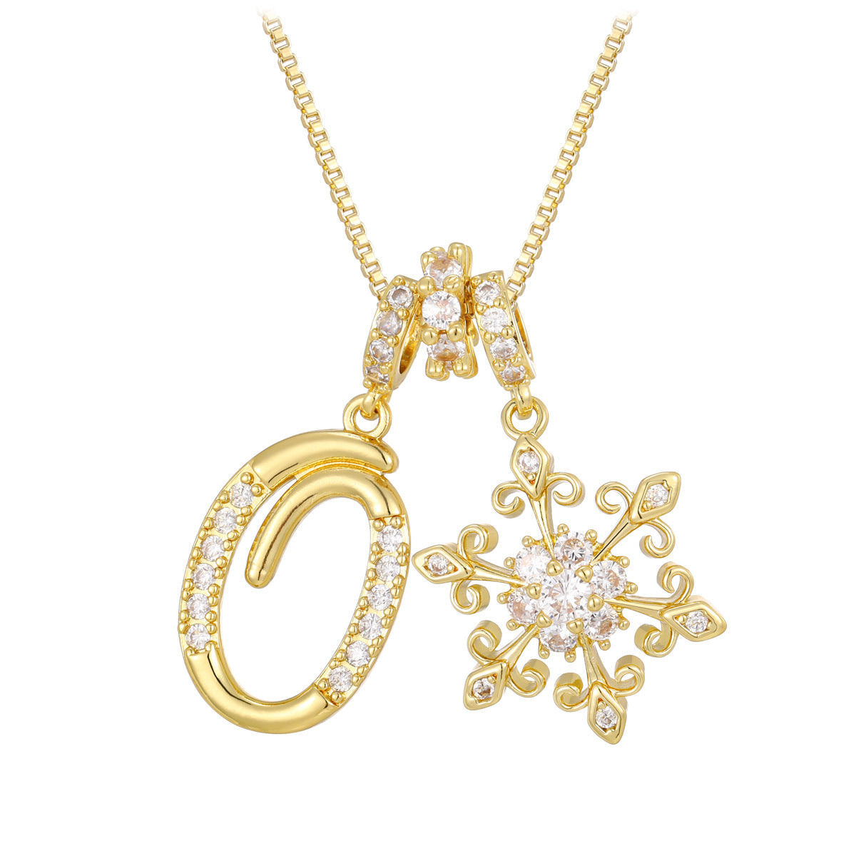 14k elegant initial snowflake necklace