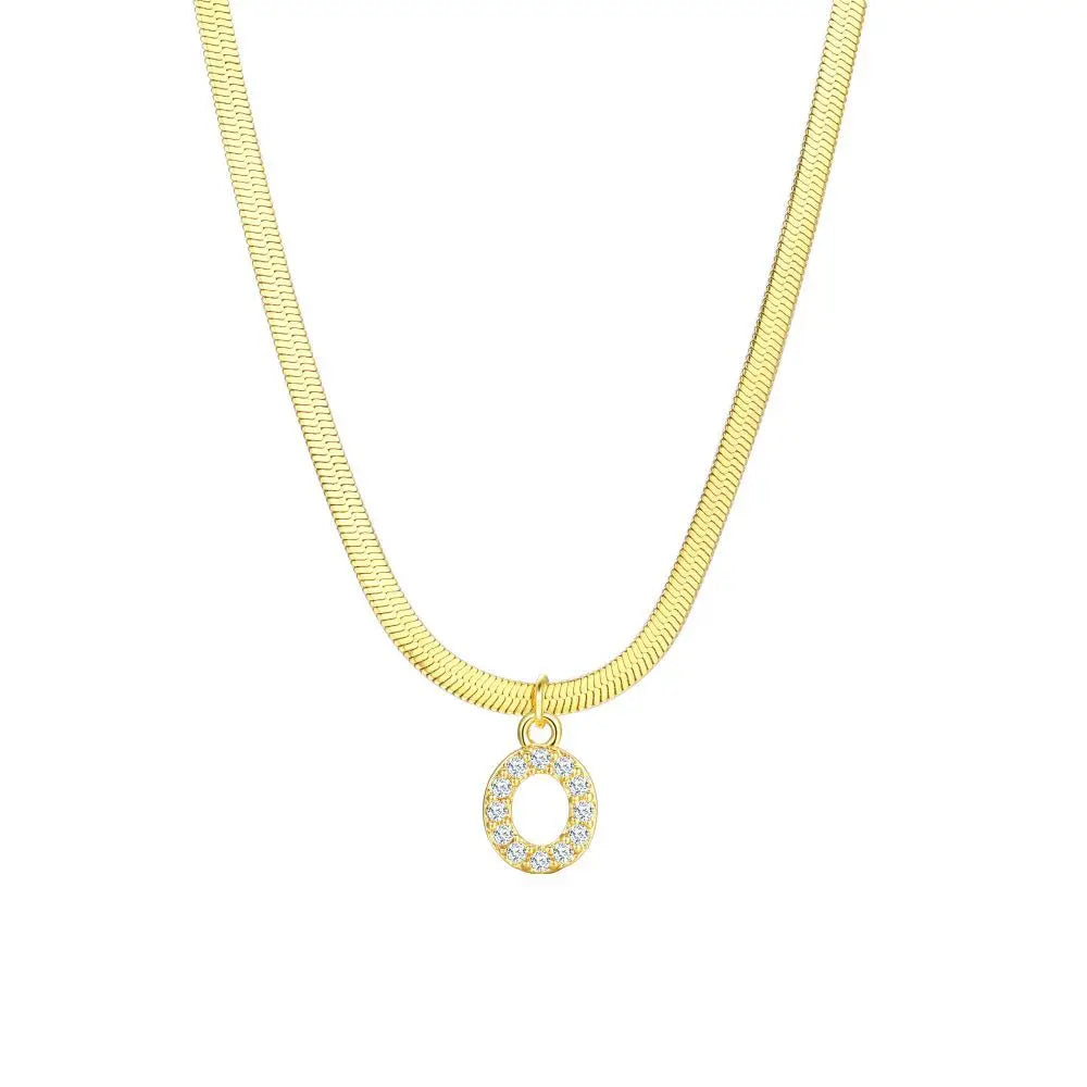 dainty diamond letter initial herringbone necklace
