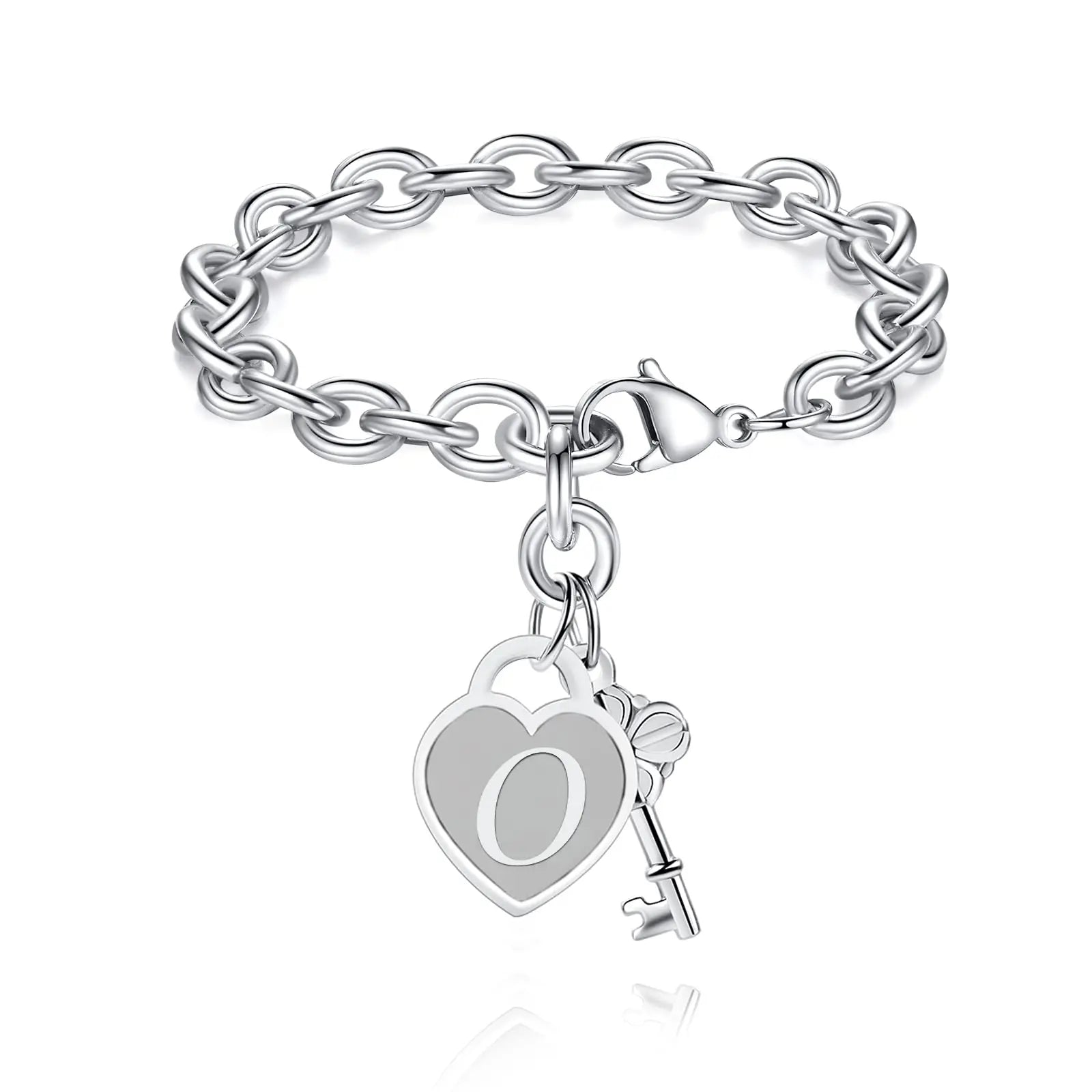 chunky clip heart key letter initial bracelet