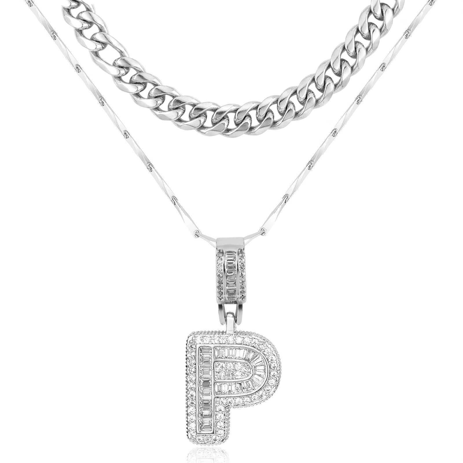 2pc 14k layered cuban initial necklaces